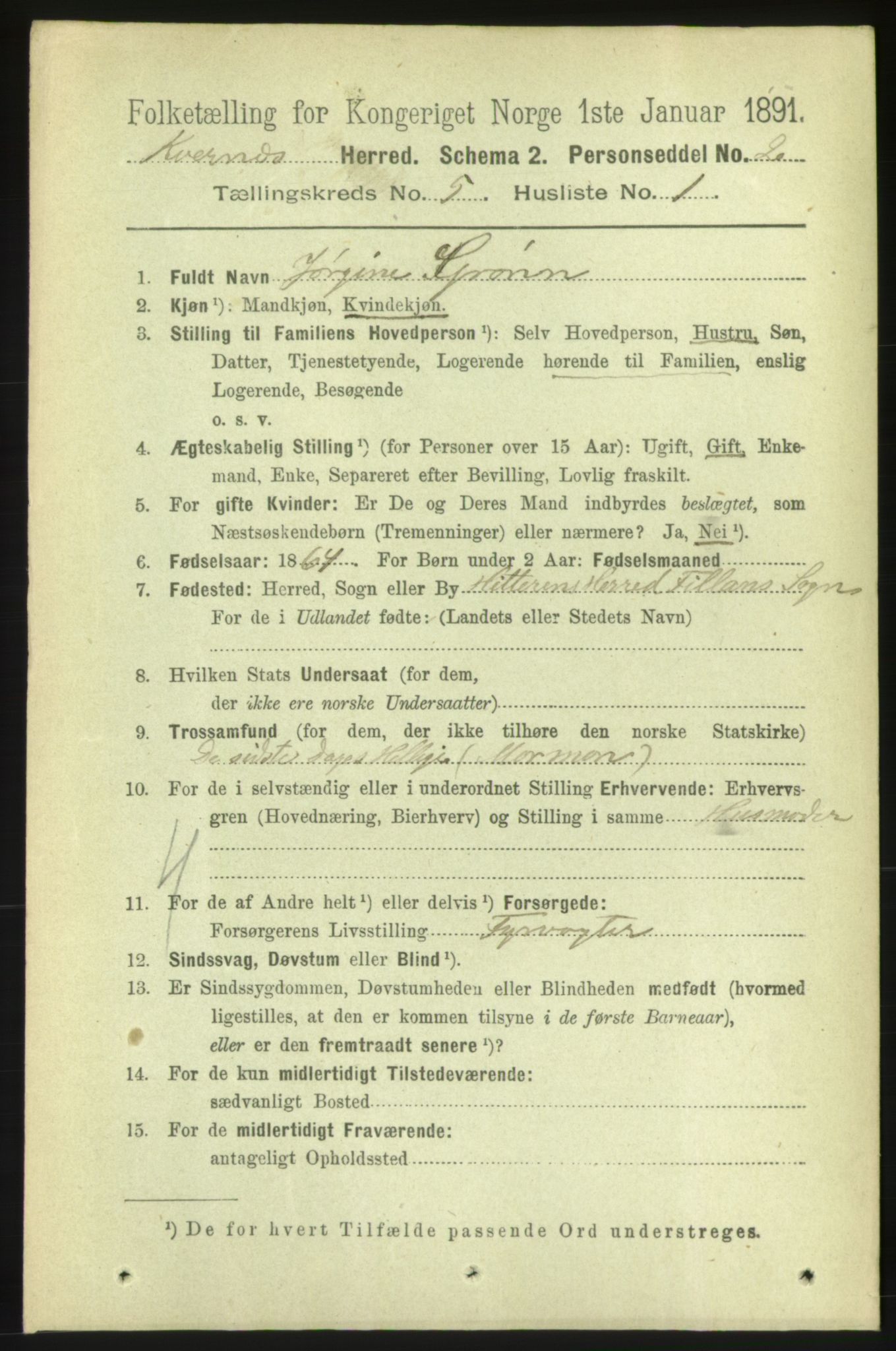 RA, 1891 census for 1553 Kvernes, 1891, p. 2336