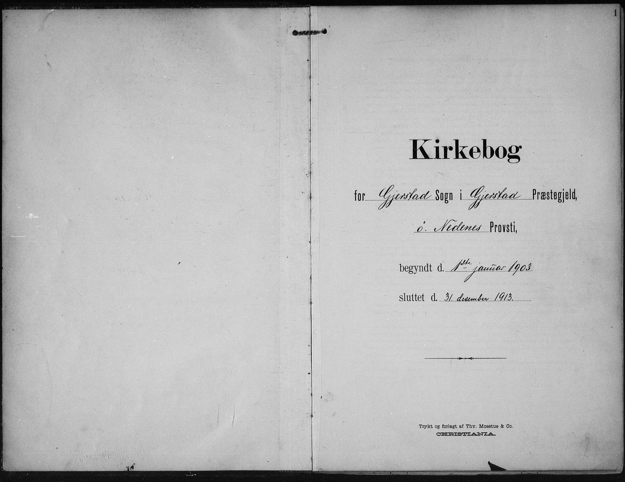 Gjerstad sokneprestkontor, SAK/1111-0014/F/Fa/Faa/L0011: Parish register (official) no. A 11, 1903-1914, p. 1