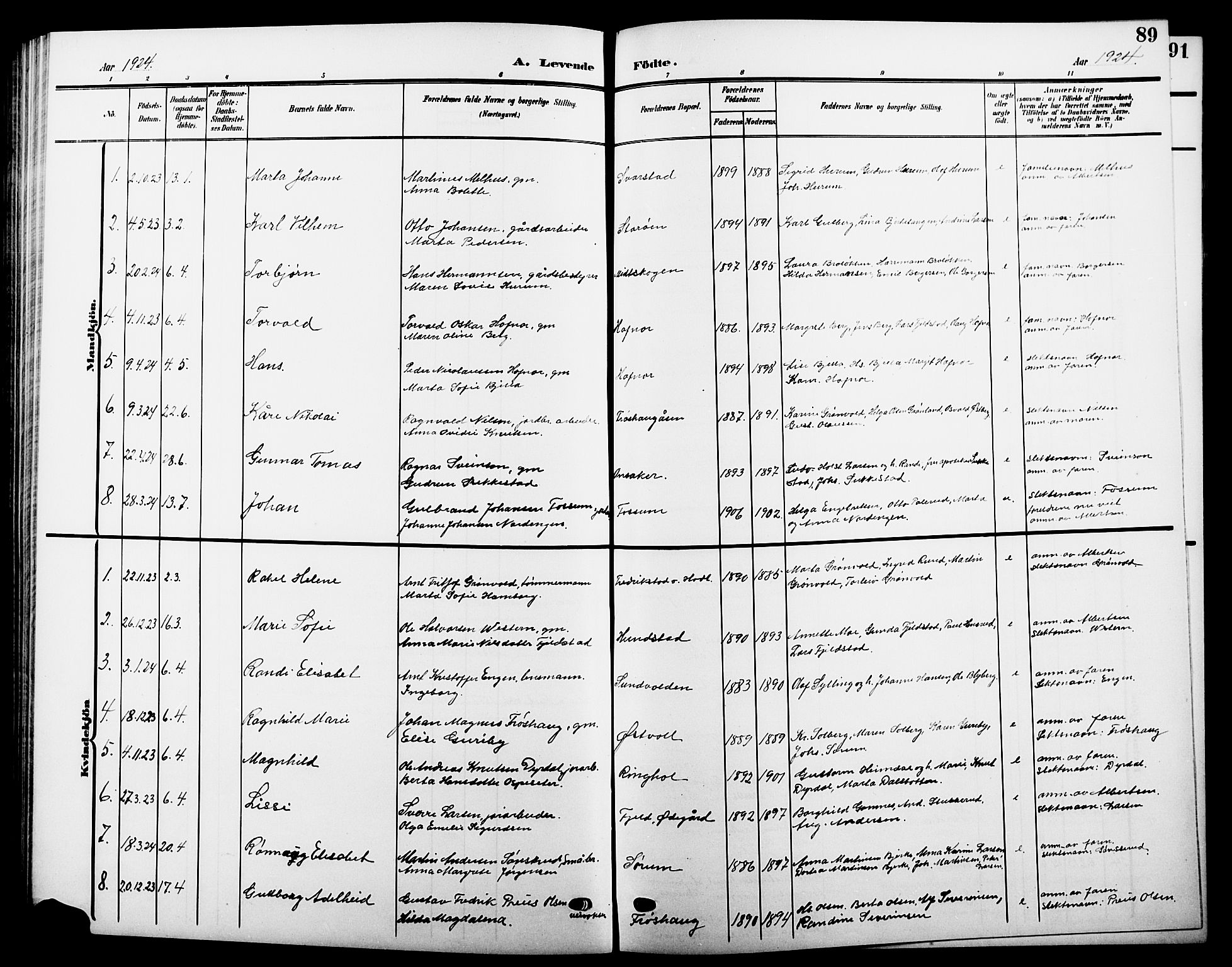 Hole kirkebøker, SAKO/A-228/G/Ga/L0004: Parish register (copy) no. I 4, 1905-1924, p. 89