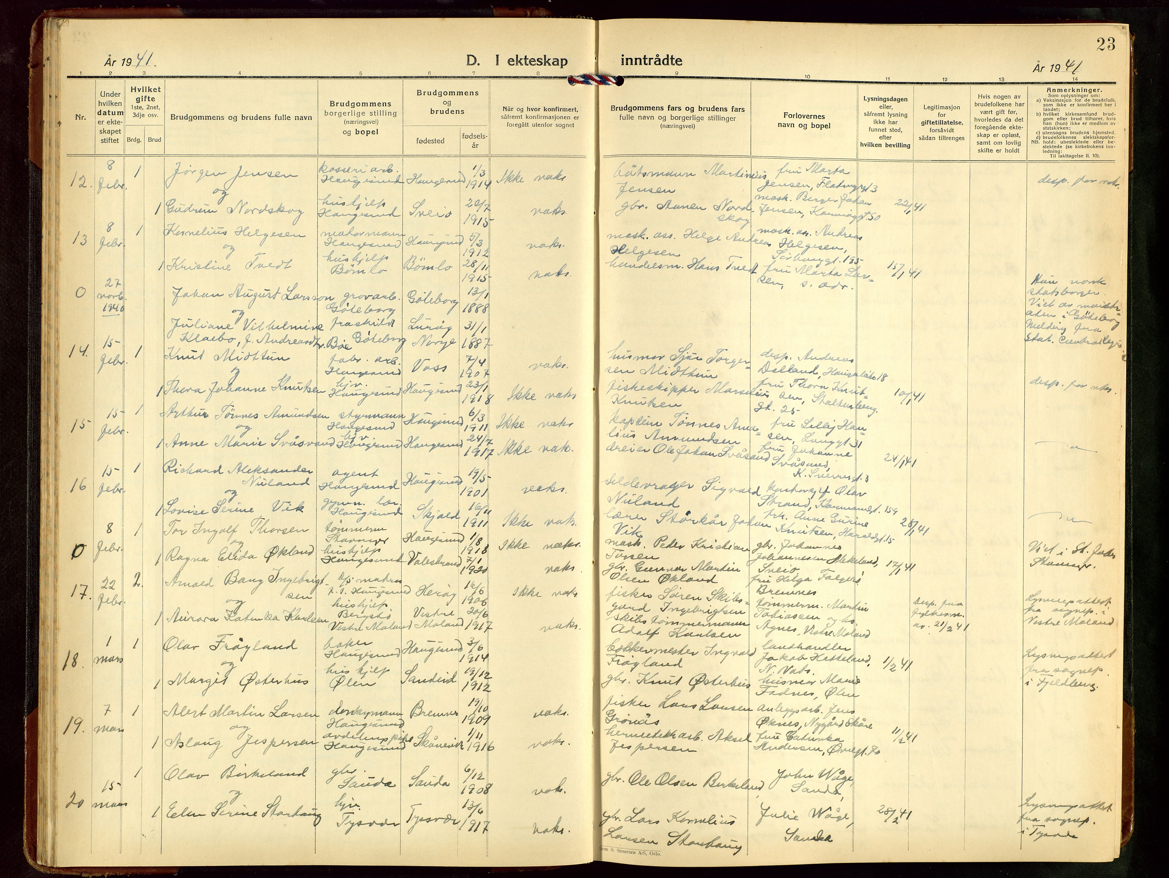 Haugesund sokneprestkontor, AV/SAST-A -101863/H/Ha/Hab/L0014: Parish register (copy) no. B 14, 1940-1952, p. 23