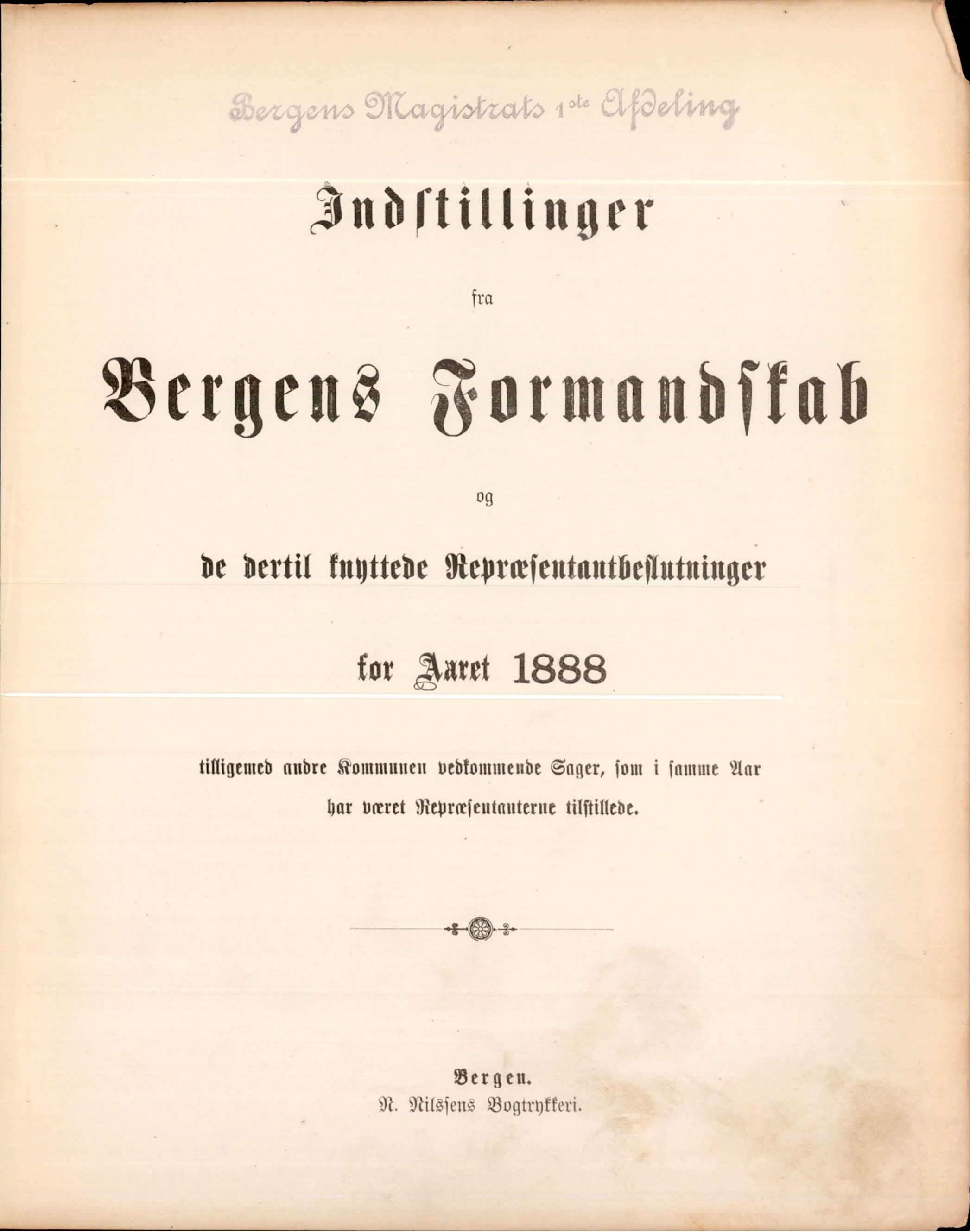 Bergen kommune. Formannskapet, BBA/A-0003/Ad/L0043: Bergens Kommuneforhandlinger, 1888