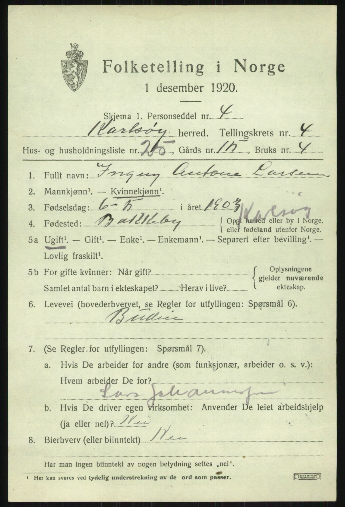 SATØ, 1920 census for Karlsøy, 1920, p. 2027