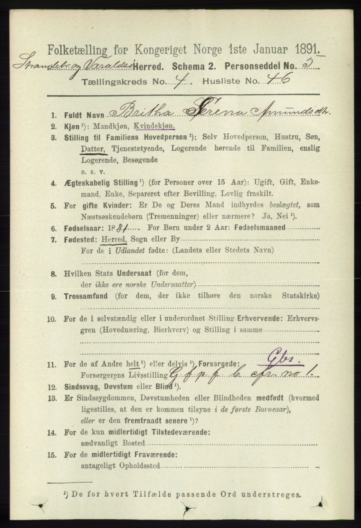 RA, 1891 census for 1226 Strandebarm og Varaldsøy, 1891, p. 1707