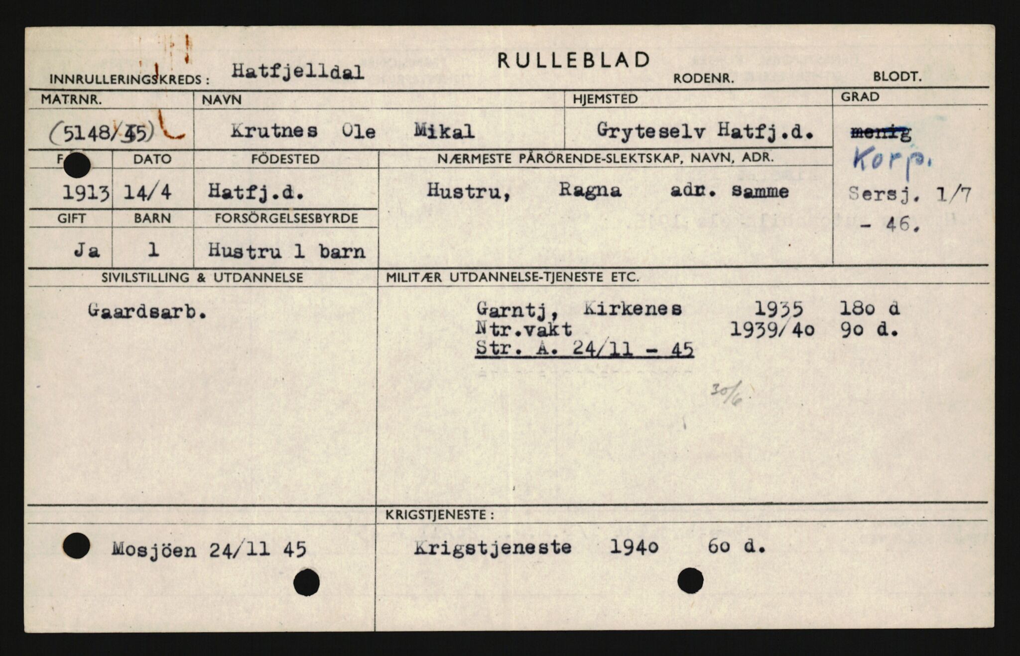 Forsvaret, Sør-Hålogaland landforsvar, AV/RA-RAFA-2552/P/Pa/L0302: Personellmapper for slettet personell, yrkesbefal og vernepliktig befal, født 1913-1916, 1932-1976, p. 101