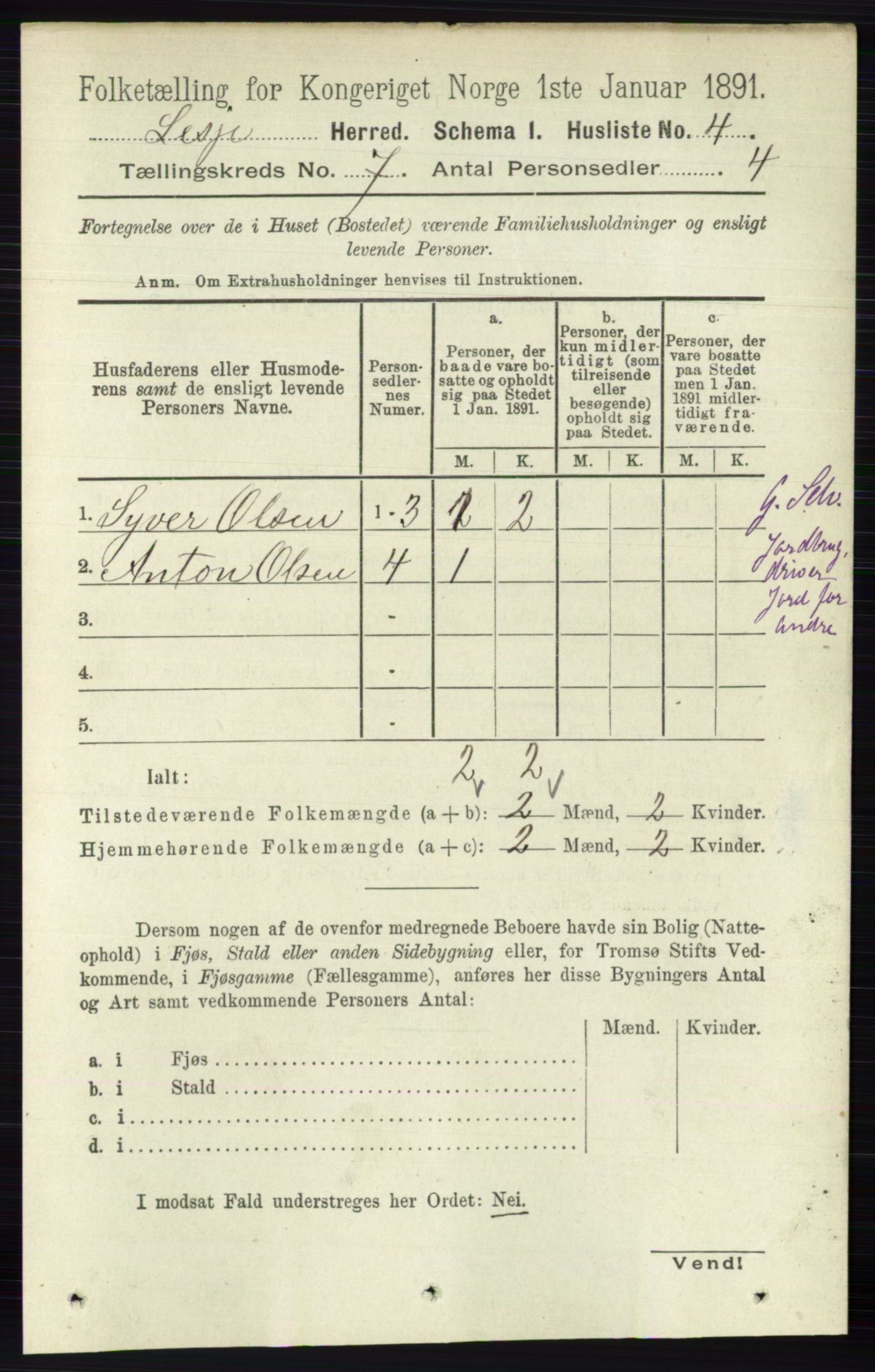 RA, 1891 census for 0512 Lesja, 1891, p. 2411