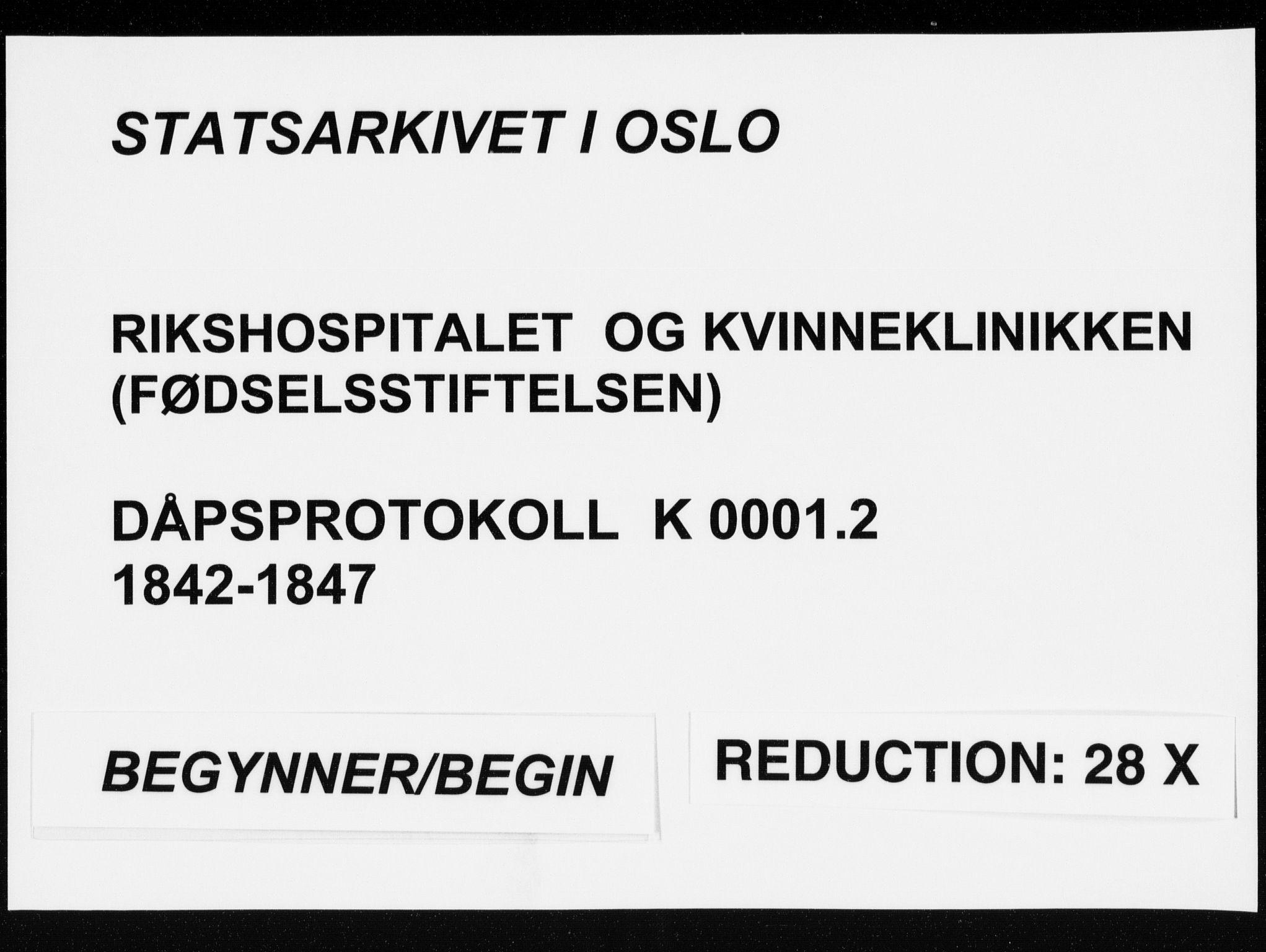 Rikshospitalet prestekontor Kirkebøker, SAO/A-10309b/K/L0001/0002: Baptism register no. 1.2, 1842-1847