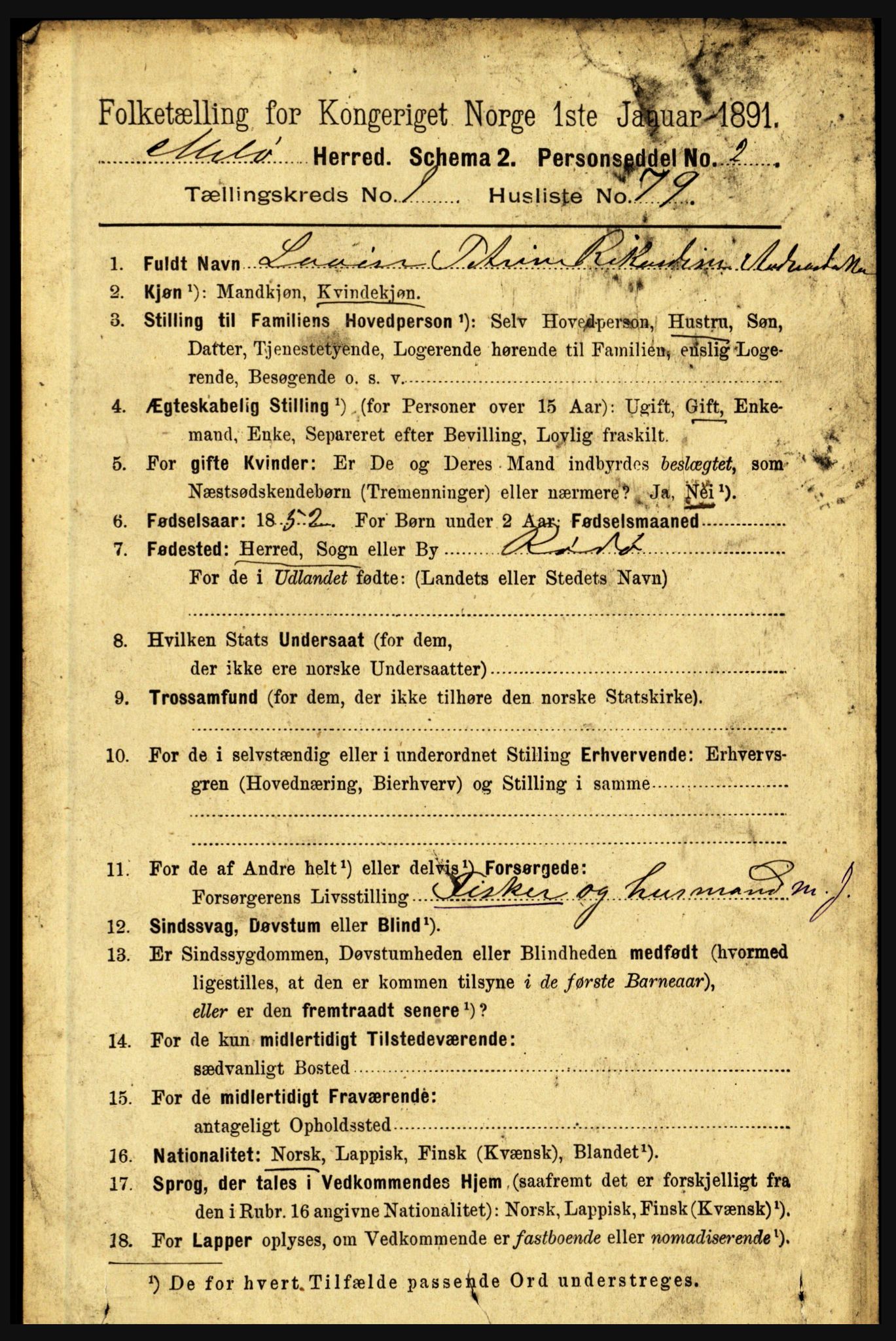 RA, 1891 census for 1837 Meløy, 1891, p. 561