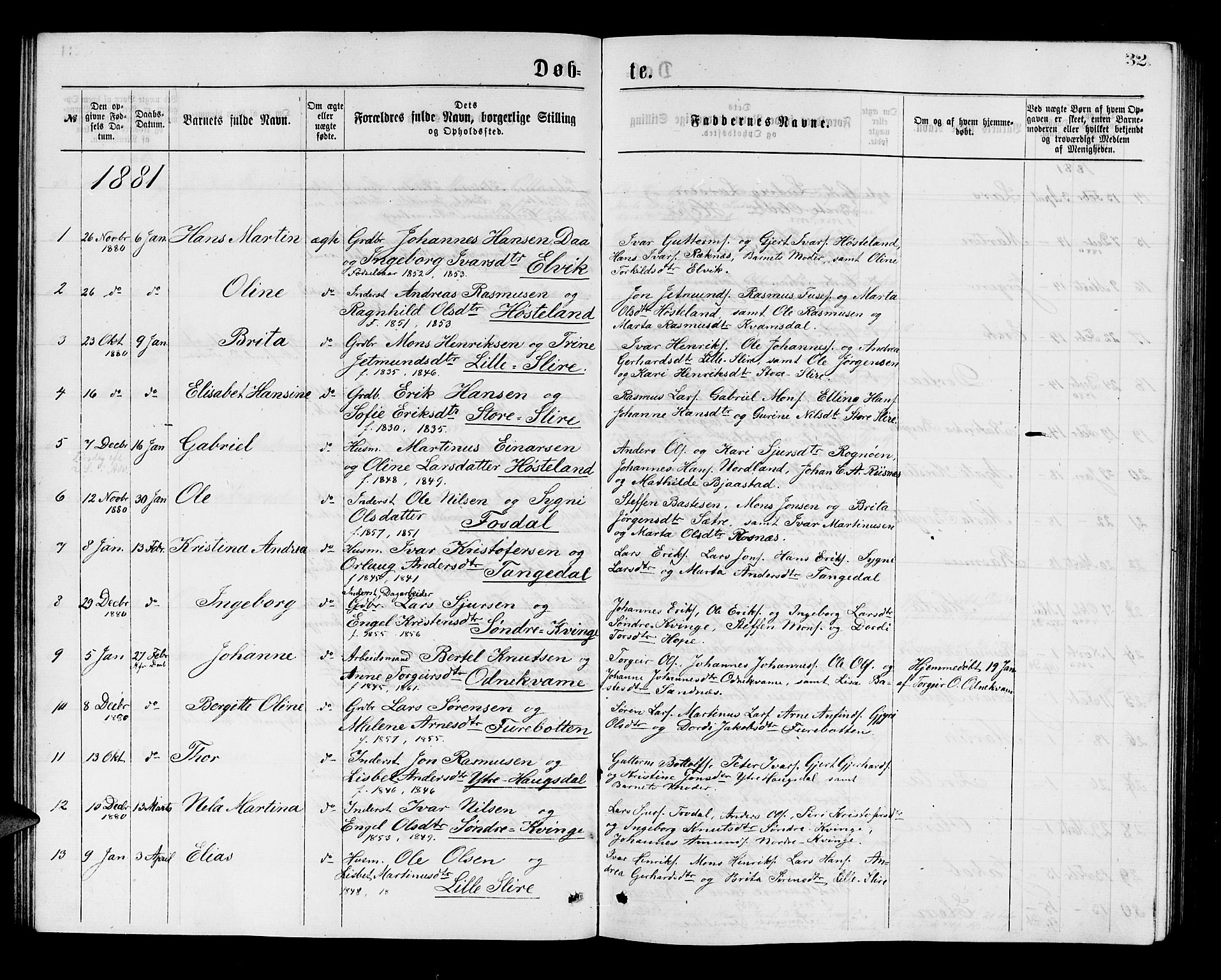 Masfjorden sokneprestembete, AV/SAB-A-77001: Parish register (copy) no. A 2, 1876-1891, p. 32