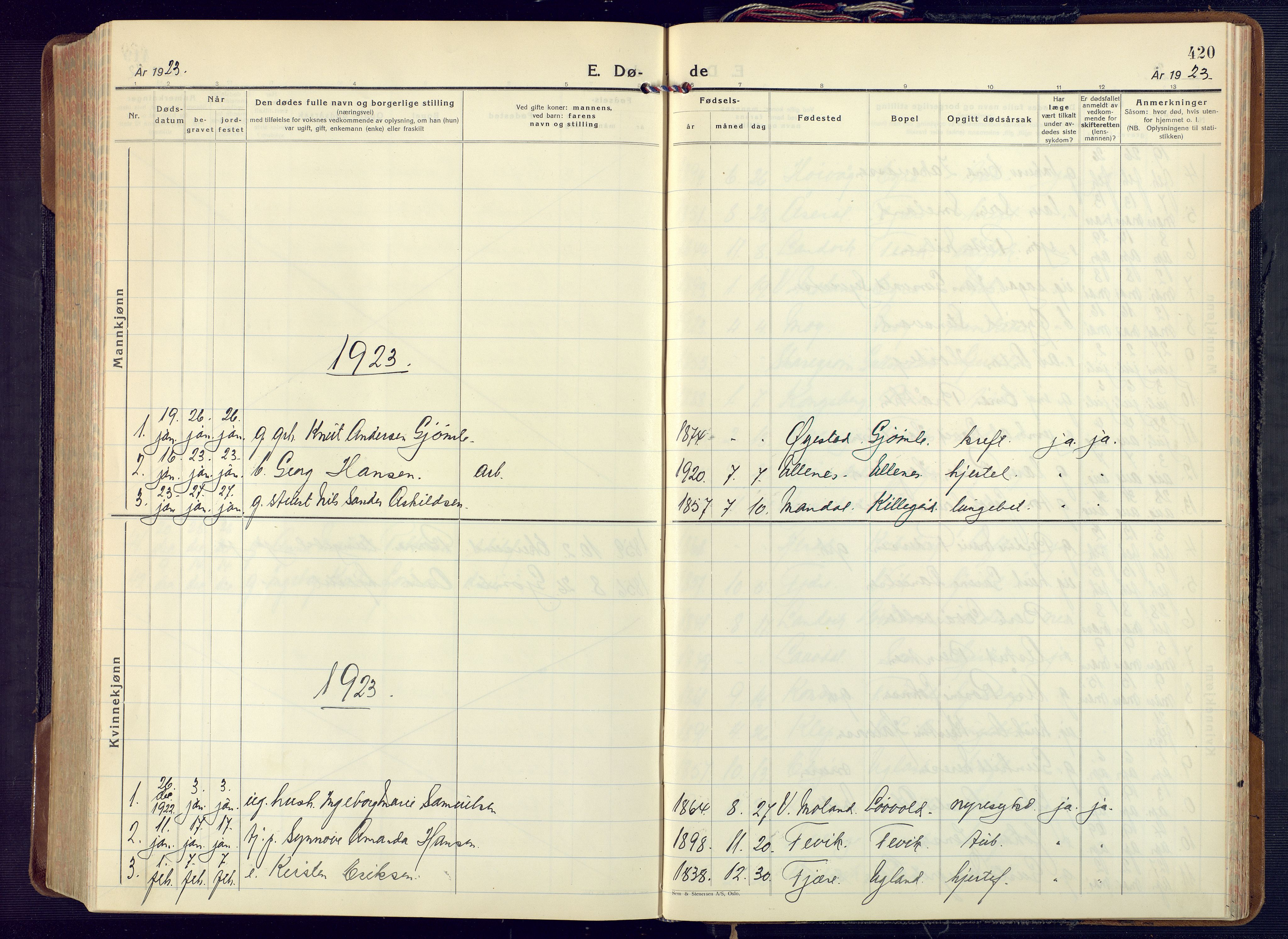 Fjære sokneprestkontor, SAK/1111-0011/F/Fa/L0004: Parish register (official) no. A 4, 1902-1925, p. 420
