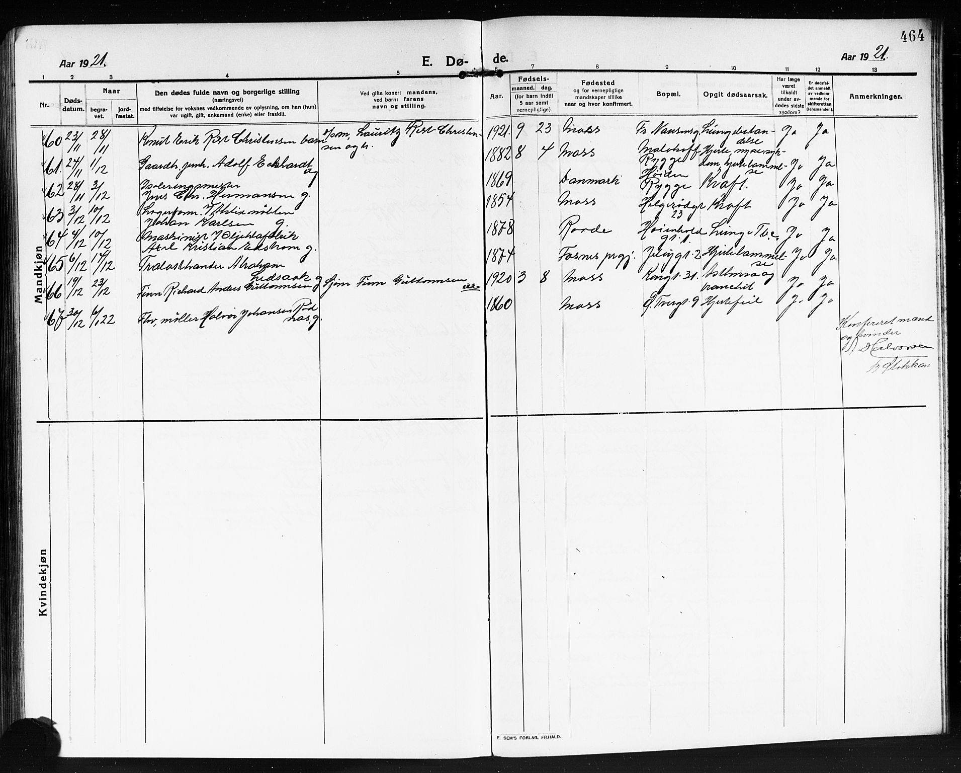 Moss prestekontor Kirkebøker, AV/SAO-A-2003/G/Ga/L0008: Parish register (copy) no. I 8, 1913-1923, p. 464