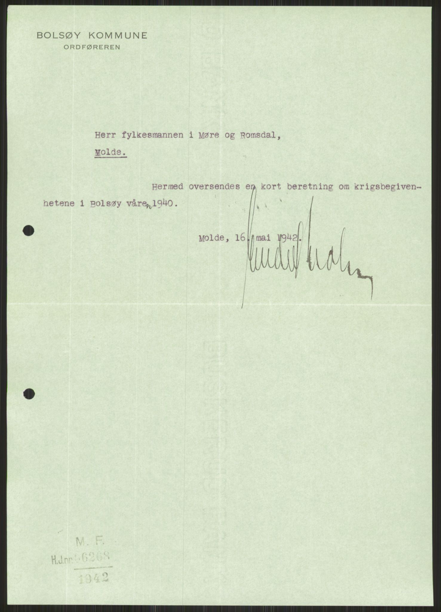 Forsvaret, Forsvarets krigshistoriske avdeling, AV/RA-RAFA-2017/Y/Ya/L0015: II-C-11-31 - Fylkesmenn.  Rapporter om krigsbegivenhetene 1940., 1940, p. 586