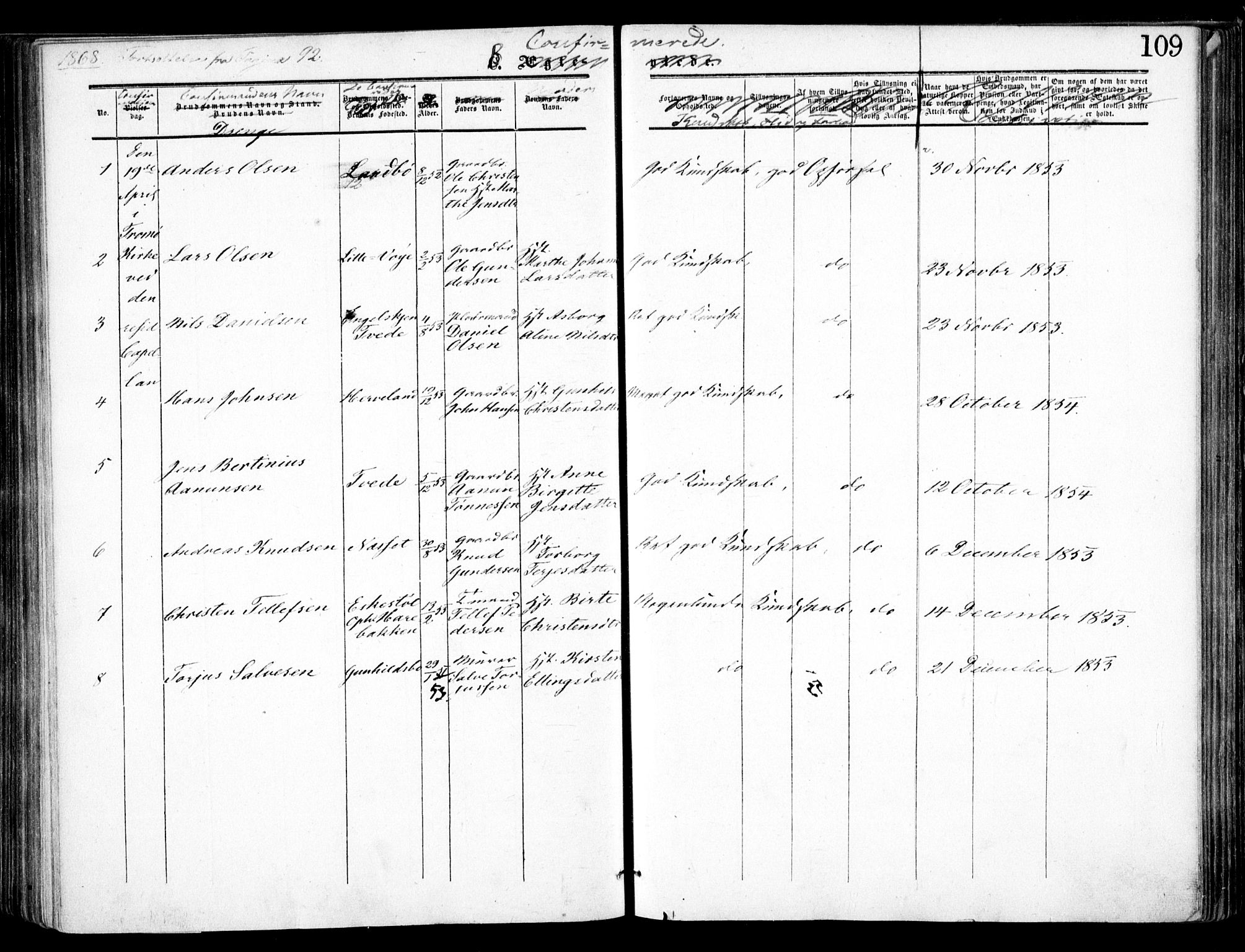 Austre Moland sokneprestkontor, SAK/1111-0001/F/Fa/Faa/L0008: Parish register (official) no. A 8, 1858-1868, p. 109
