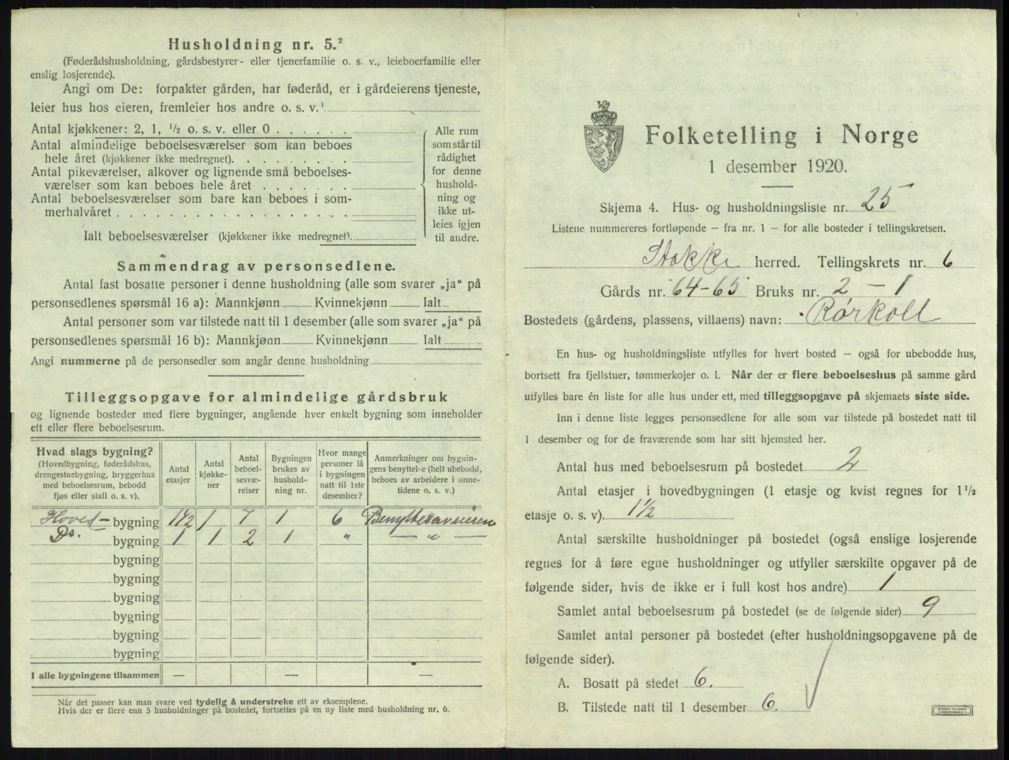 SAKO, 1920 census for Stokke, 1920, p. 1148