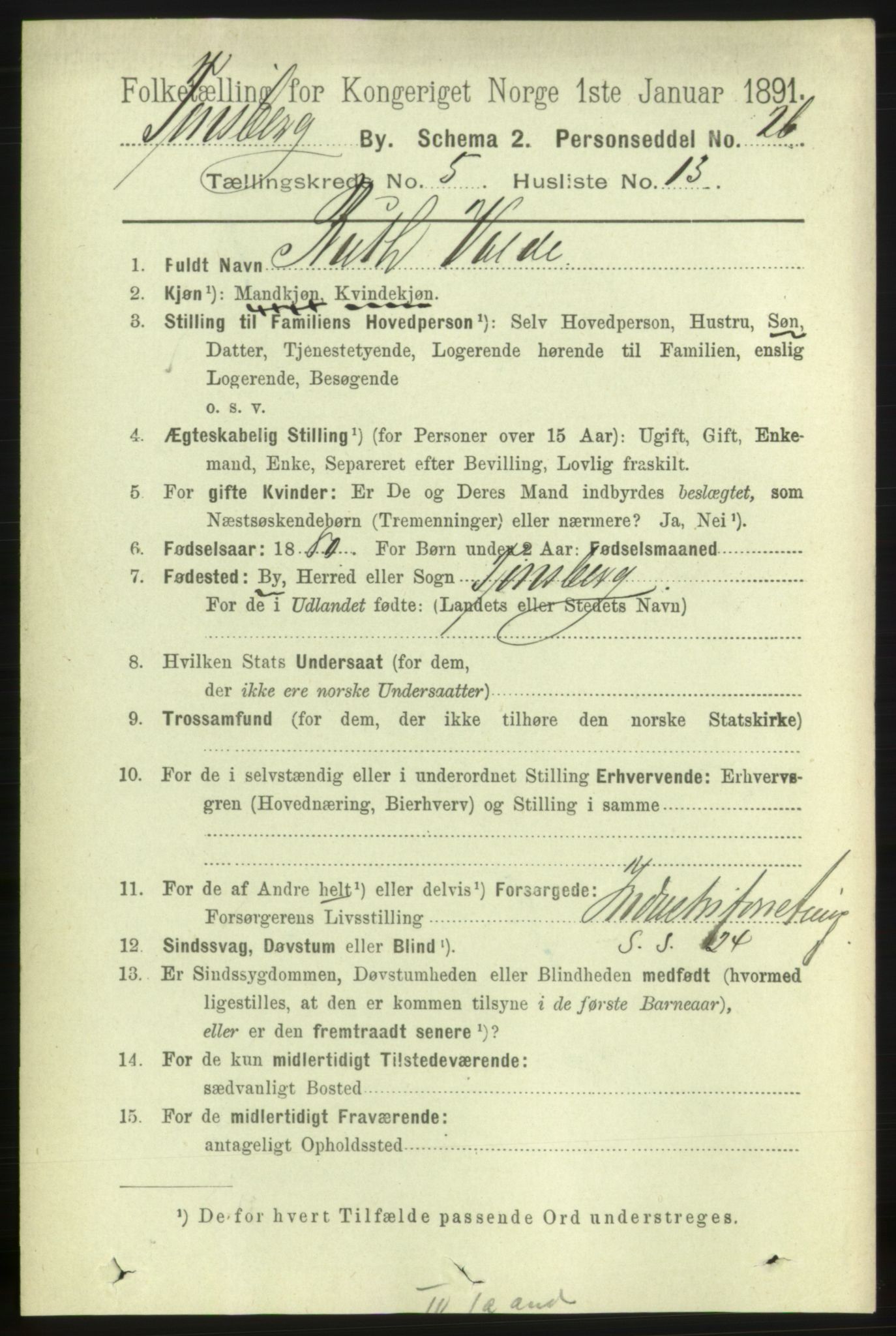 RA, 1891 census for 0705 Tønsberg, 1891, p. 2443