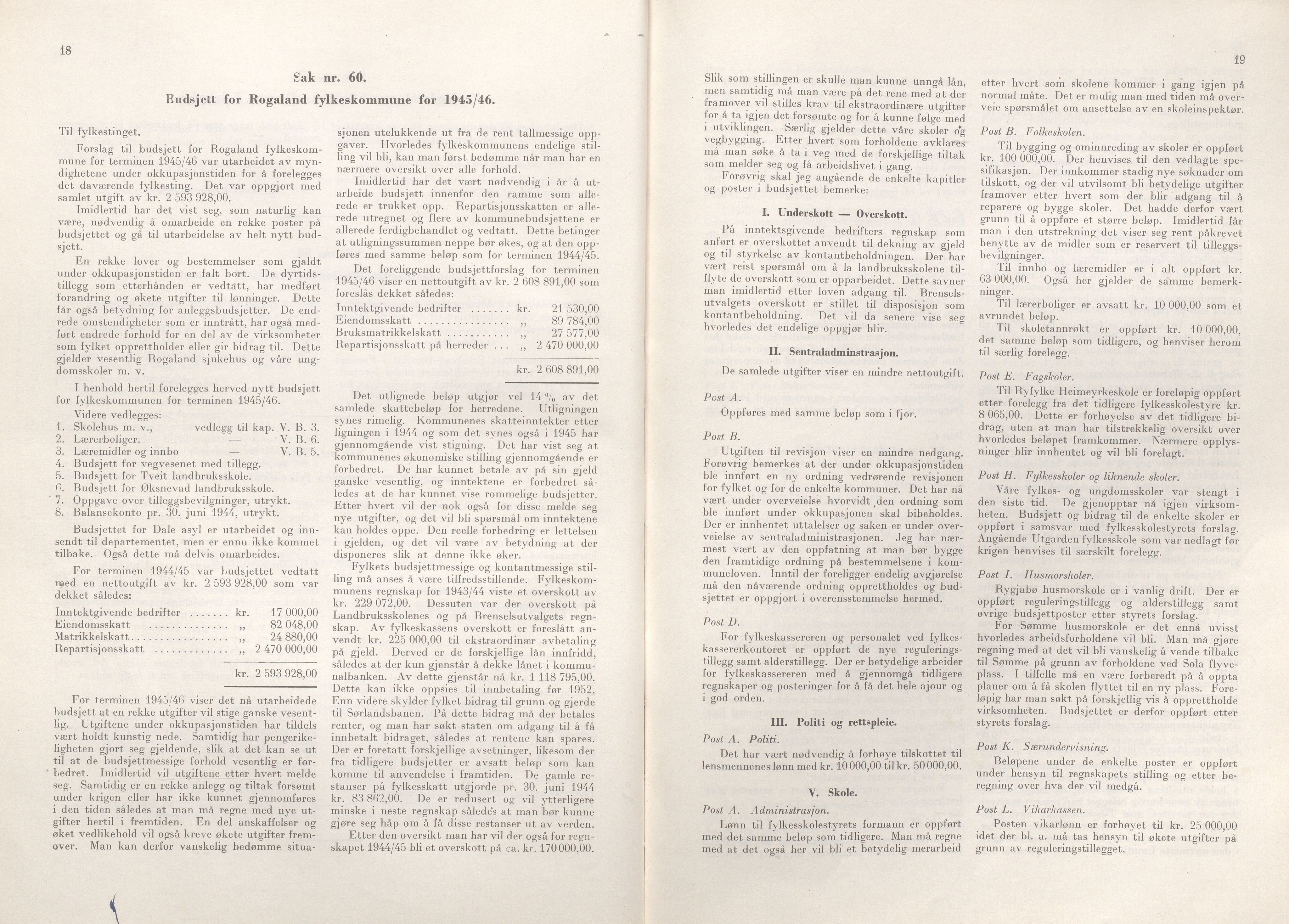 Rogaland fylkeskommune - Fylkesrådmannen , IKAR/A-900/A/Aa/Aaa/L0064: Møtebok , 1945, p. 18-19