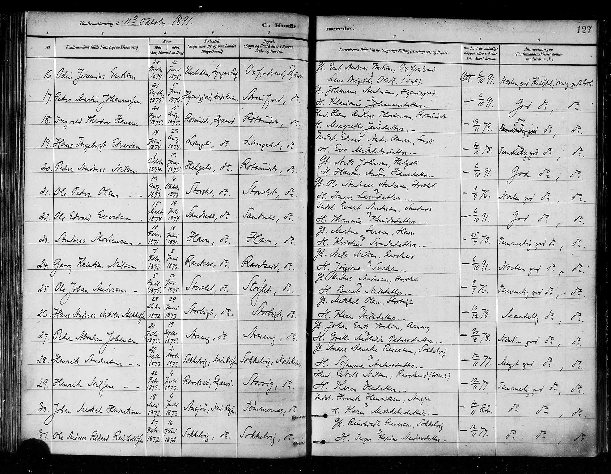 Skjervøy sokneprestkontor, SATØ/S-1300/H/Ha/Haa/L0010kirke: Parish register (official) no. 10, 1887-1898, p. 127