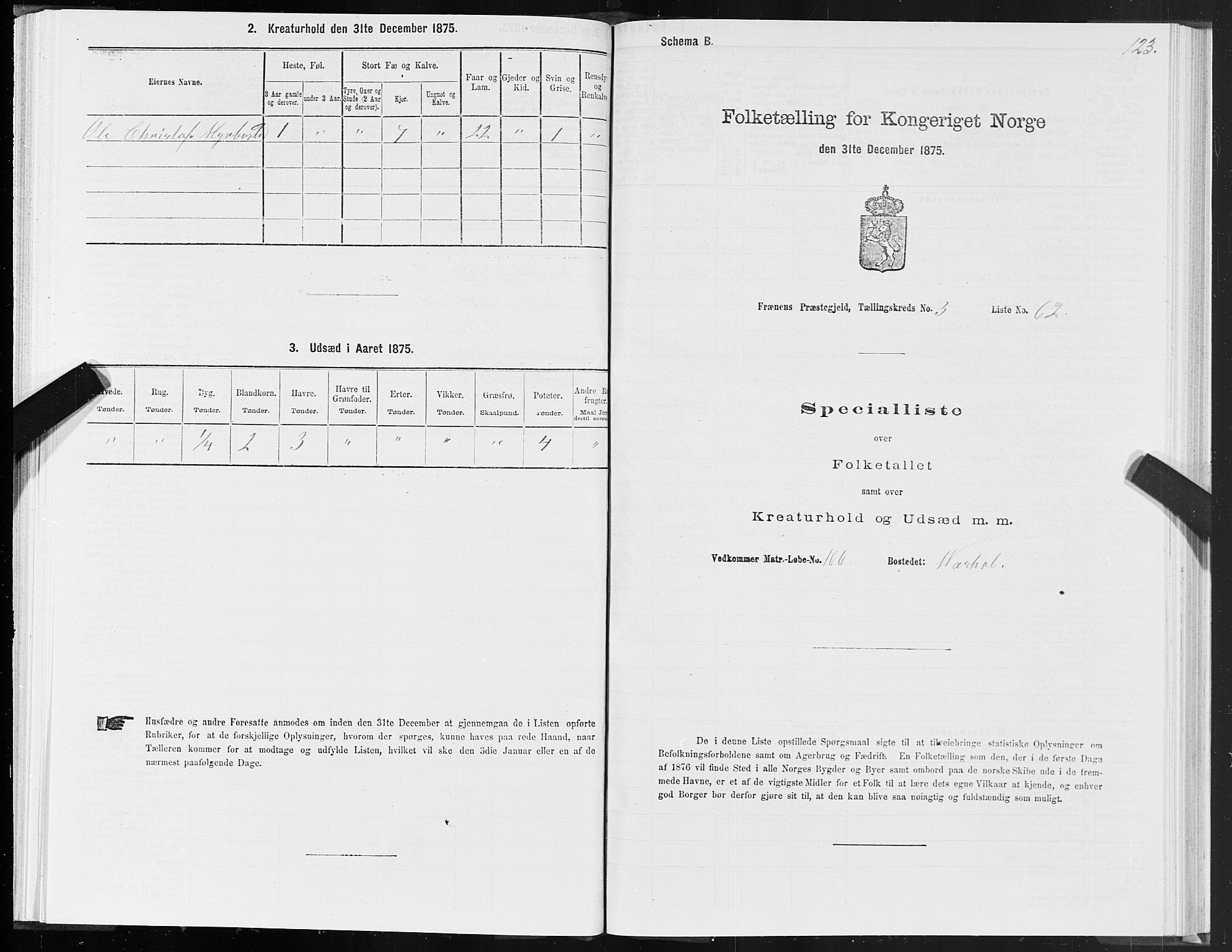 SAT, 1875 census for 1548P Fræna, 1875, p. 2123