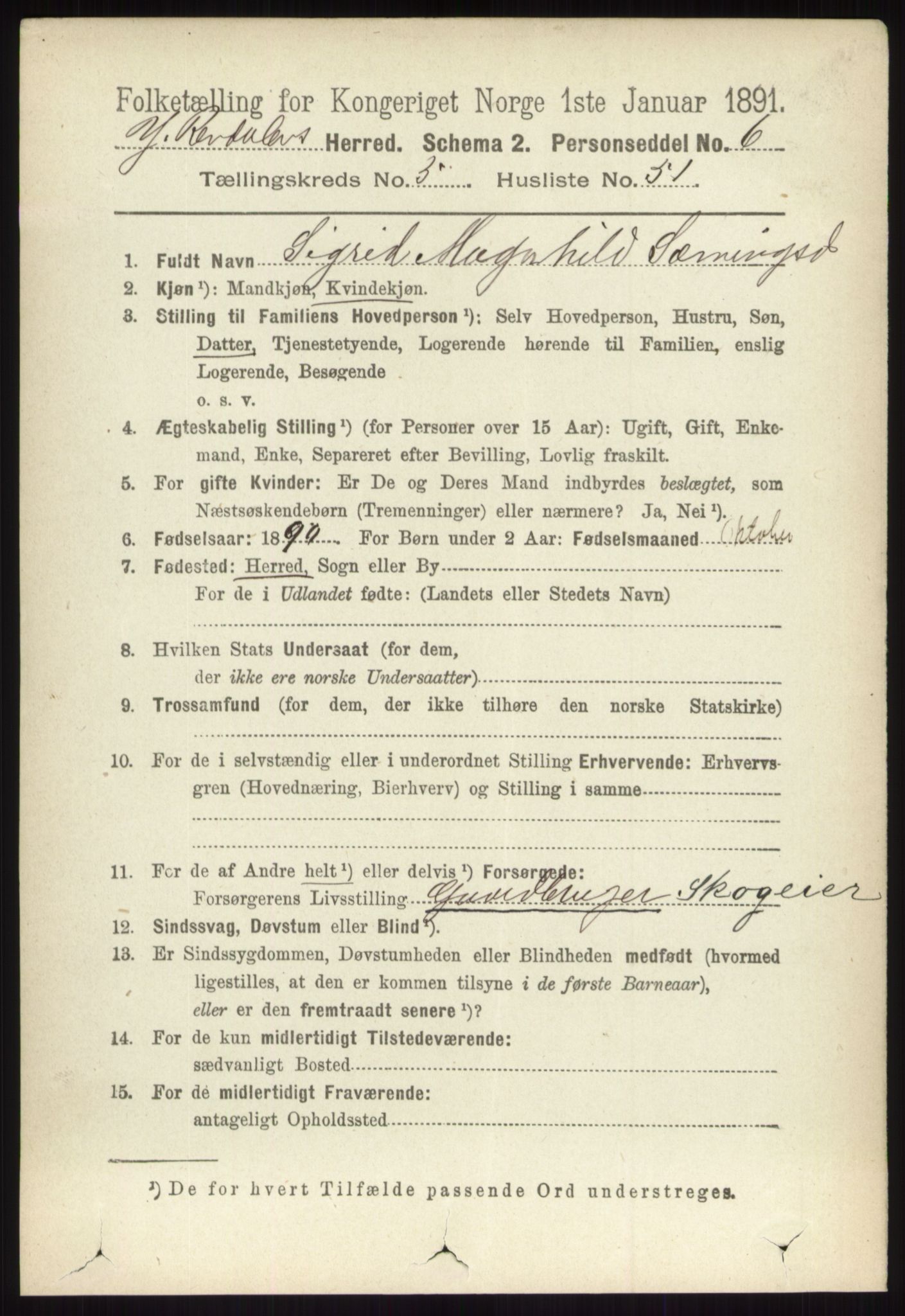 RA, 1891 census for 0432 Ytre Rendal, 1891, p. 1618