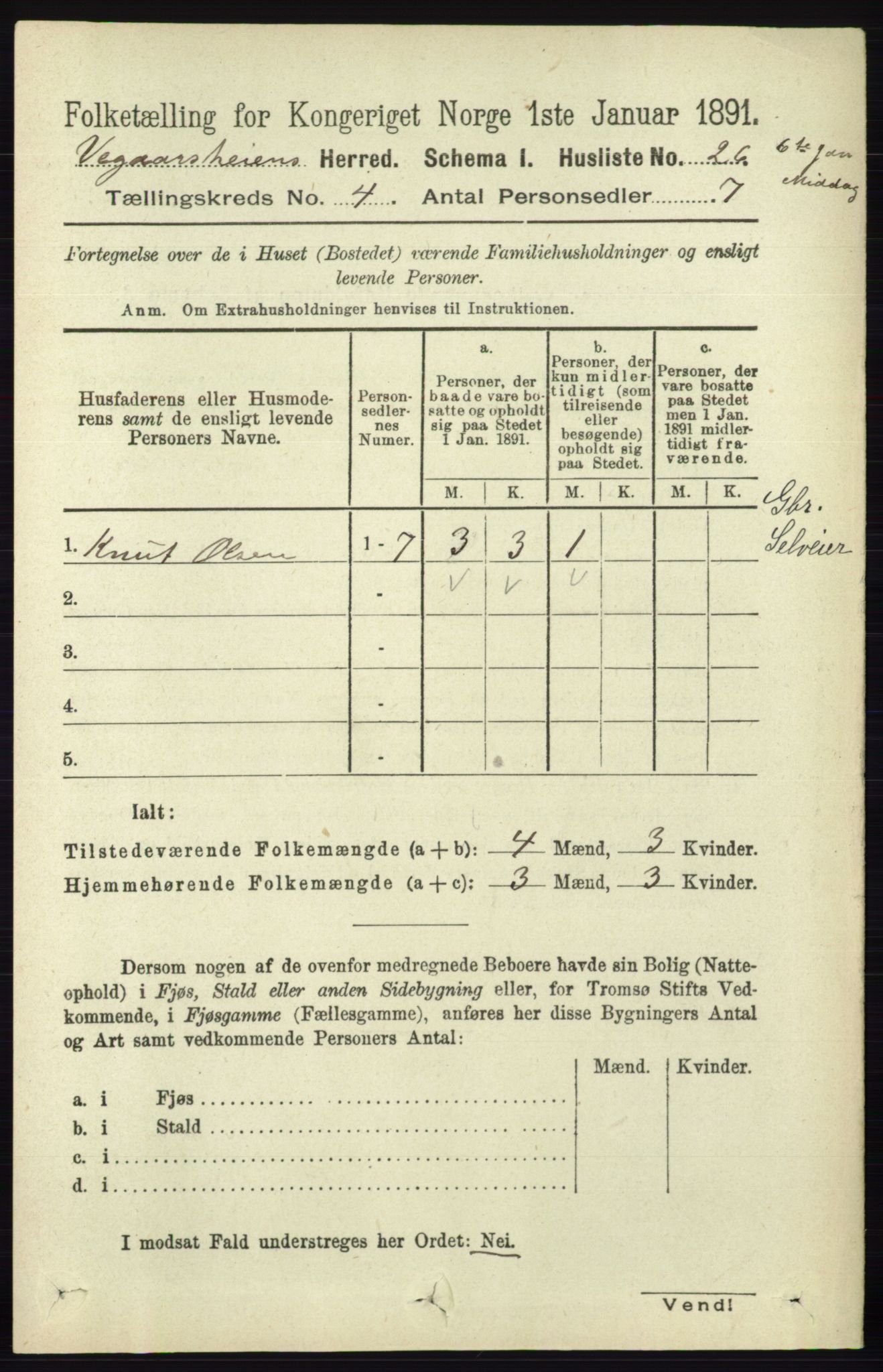 RA, 1891 census for 0912 Vegårshei, 1891, p. 755