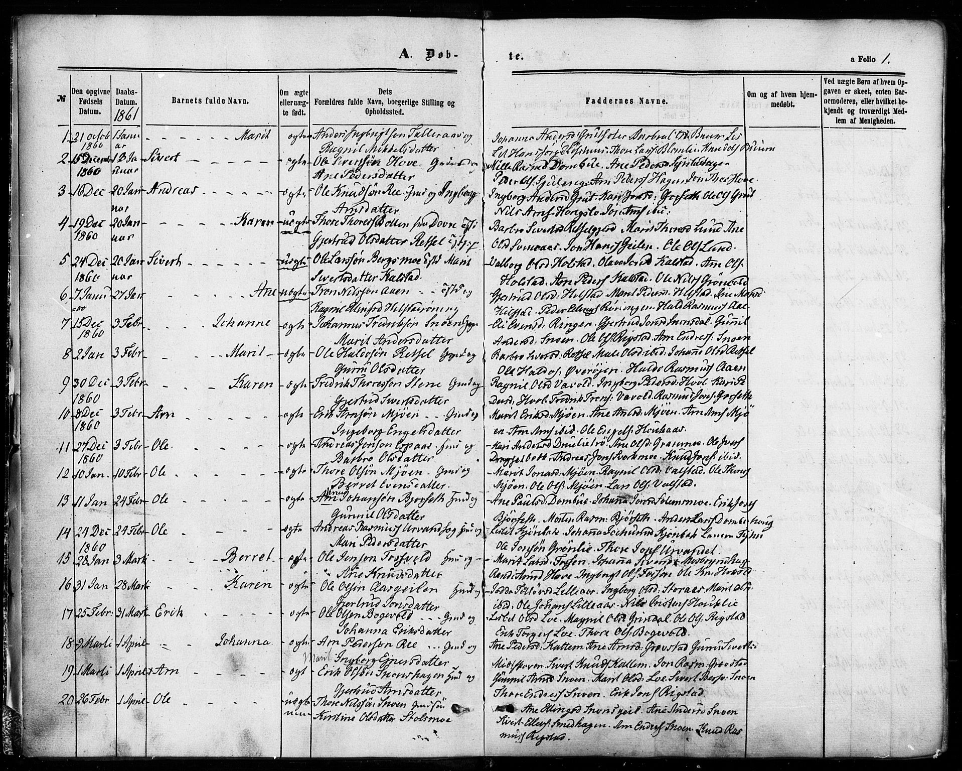 Ministerialprotokoller, klokkerbøker og fødselsregistre - Sør-Trøndelag, SAT/A-1456/672/L0856: Parish register (official) no. 672A08, 1861-1881, p. 1
