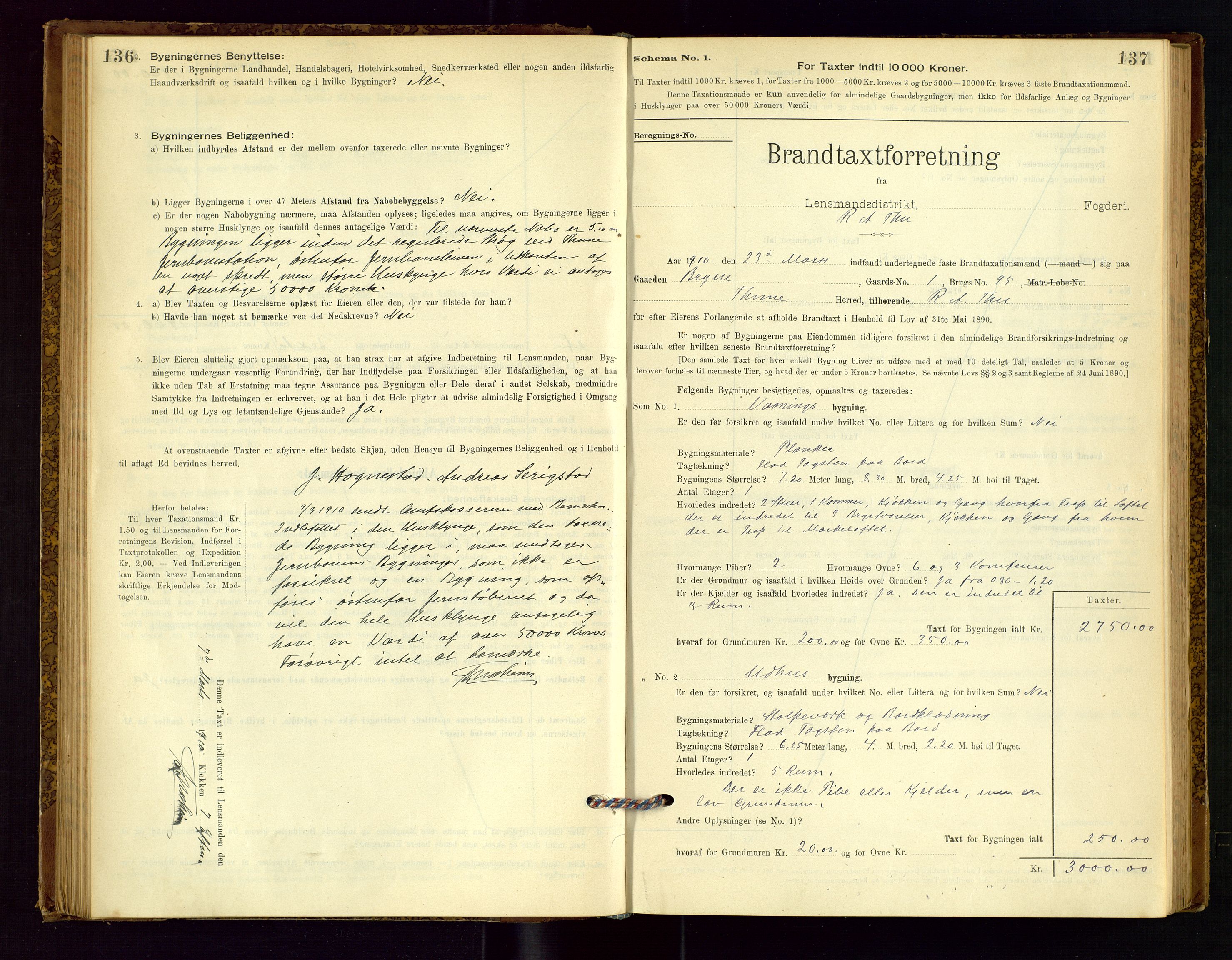 Time lensmannskontor, SAST/A-100420/Gob/L0001: Branntakstprotokoll, 1896-1914, p. 136-137