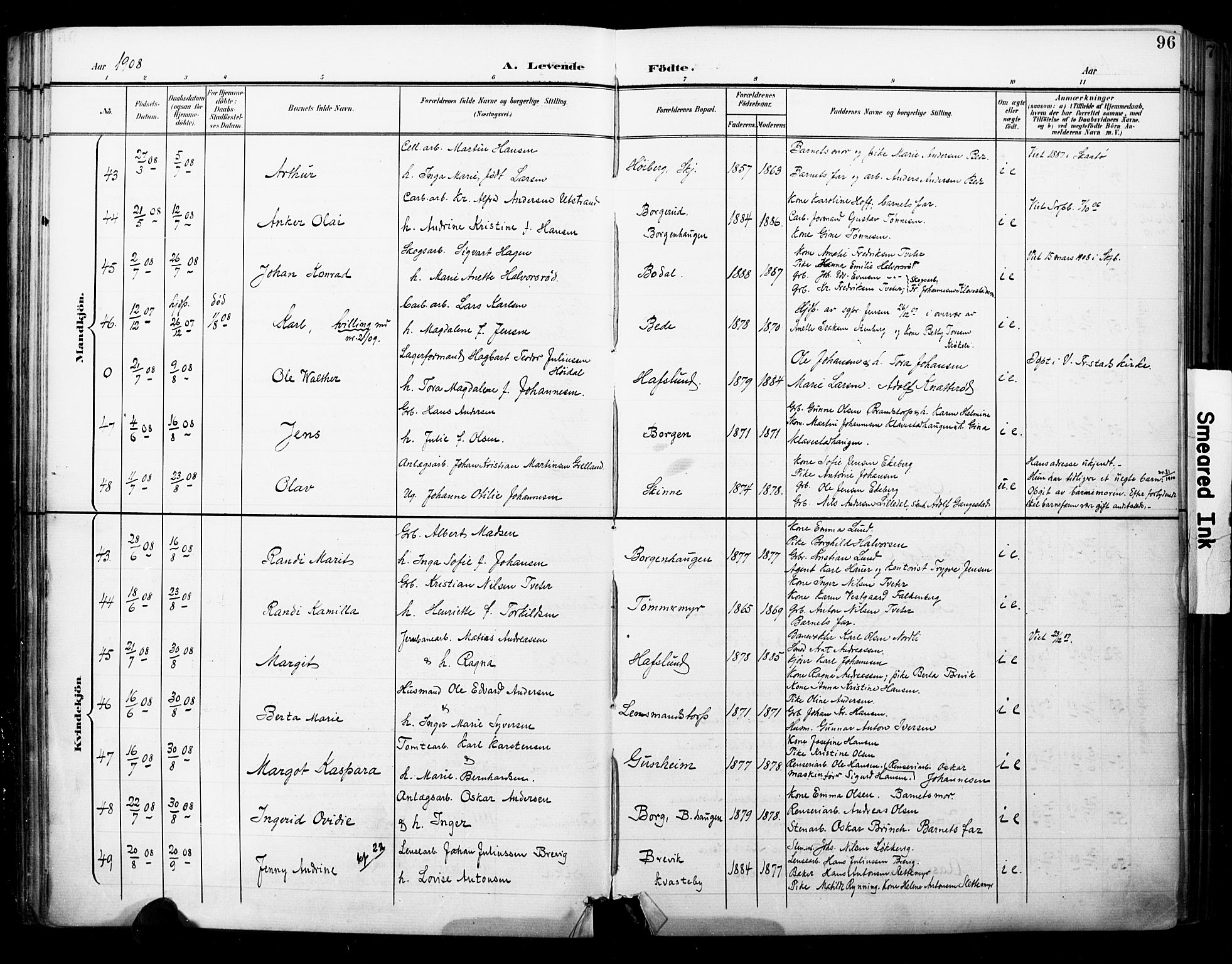 Skjeberg prestekontor Kirkebøker, AV/SAO-A-10923/F/Fa/L0010: Parish register (official) no. I 10, 1898-1911, p. 96