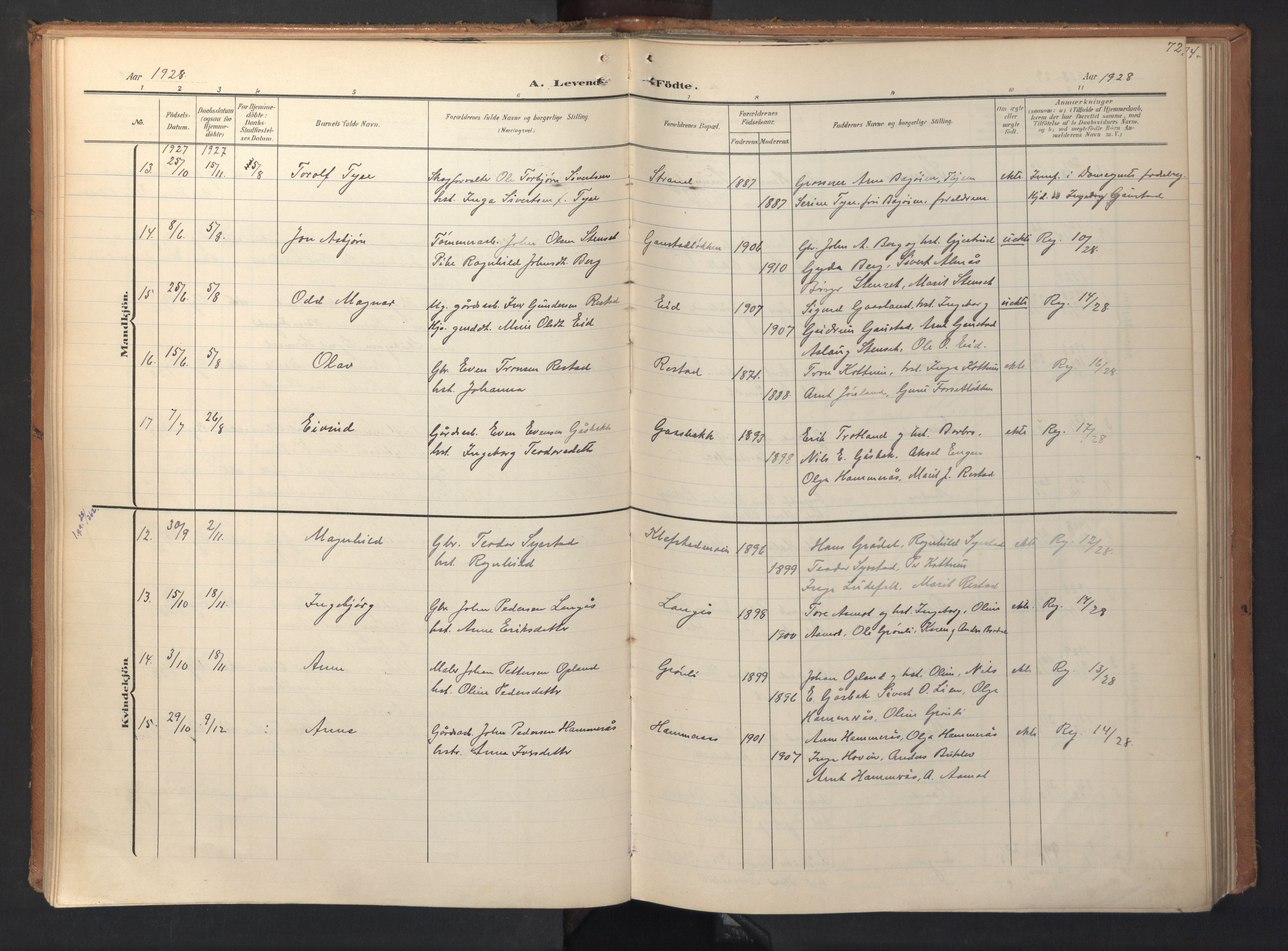 Ministerialprotokoller, klokkerbøker og fødselsregistre - Sør-Trøndelag, SAT/A-1456/694/L1128: Parish register (official) no. 694A02, 1906-1931, p. 72