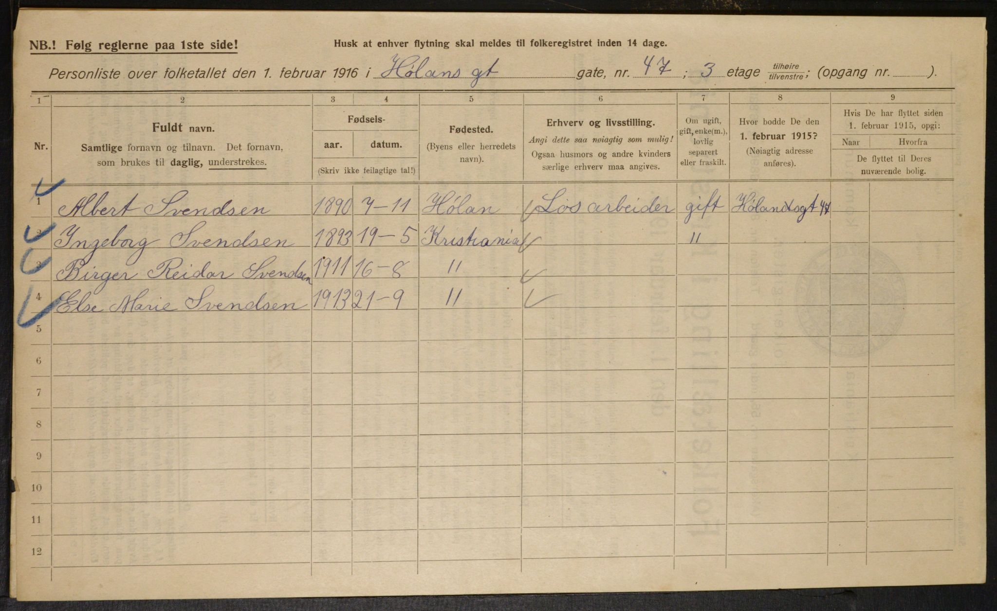 OBA, Municipal Census 1916 for Kristiania, 1916, p. 43372