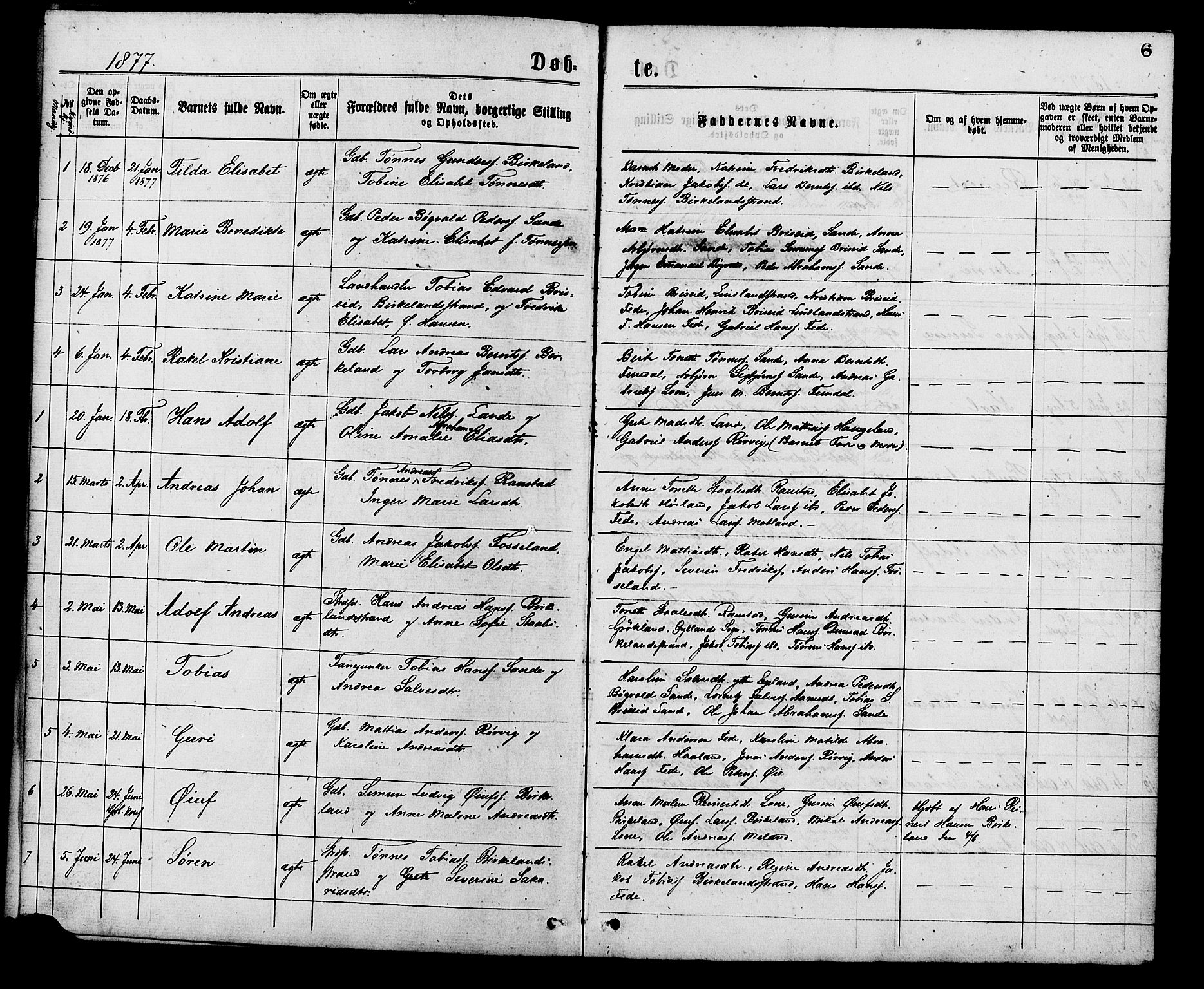 Kvinesdal sokneprestkontor, SAK/1111-0026/F/Fa/Faa/L0003: Parish register (official) no. A 3, 1877-1882, p. 6