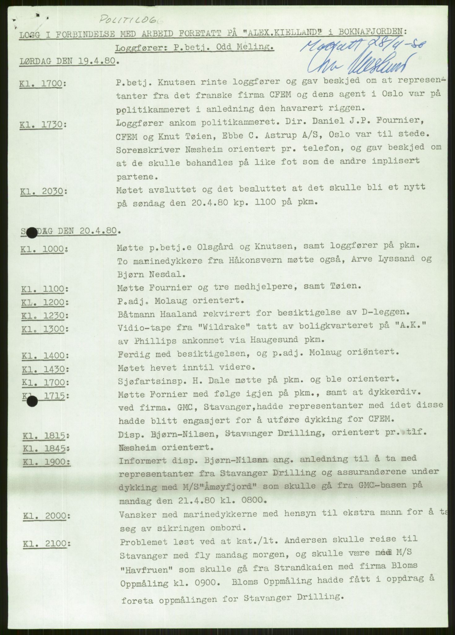 Justisdepartementet, Granskningskommisjonen ved Alexander Kielland-ulykken 27.3.1980, AV/RA-S-1165/D/L0006: A Alexander L. Kielland (Doku.liste + A3-A6, A11-A13, A18-A20-A21, A23, A31 av 31)/Dykkerjournaler, 1980-1981, p. 654