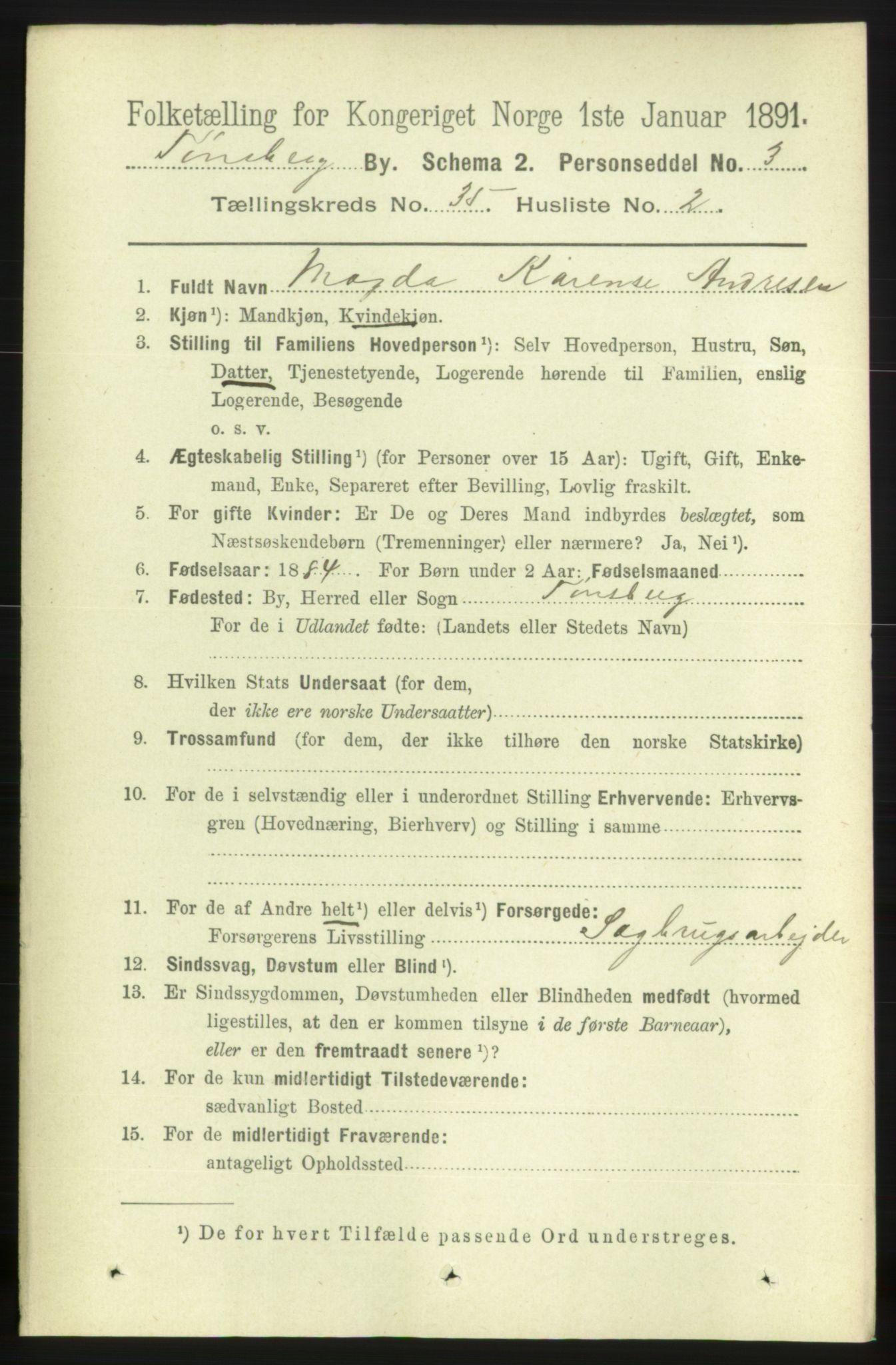 RA, 1891 census for 0705 Tønsberg, 1891, p. 7779