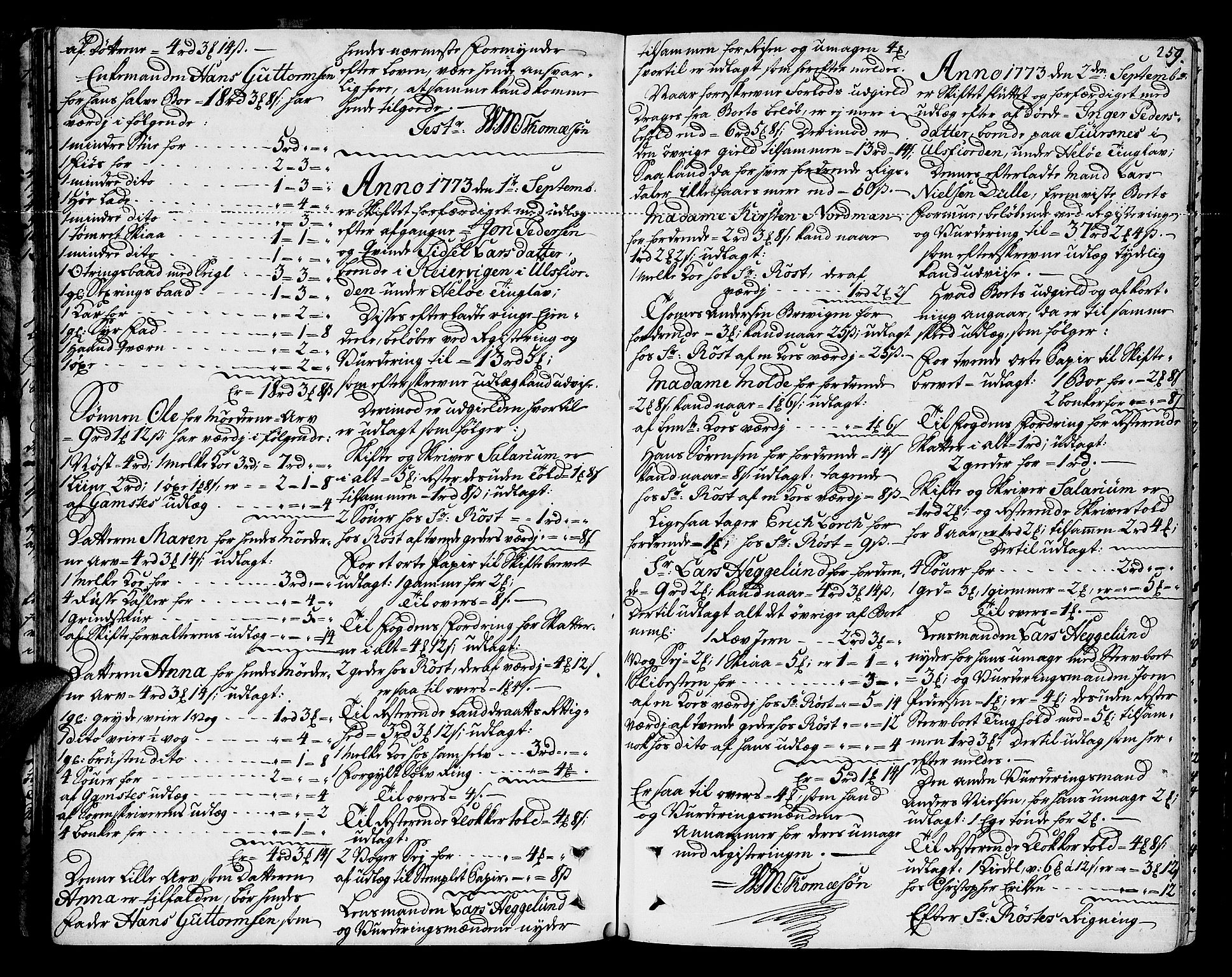 Senja og Tromsø sorenskriveri , AV/SATØ-SATØ-31/H/Hb/L0139: Skifteutlodningsprotokoller, 1752-1778, p. 258b-259a