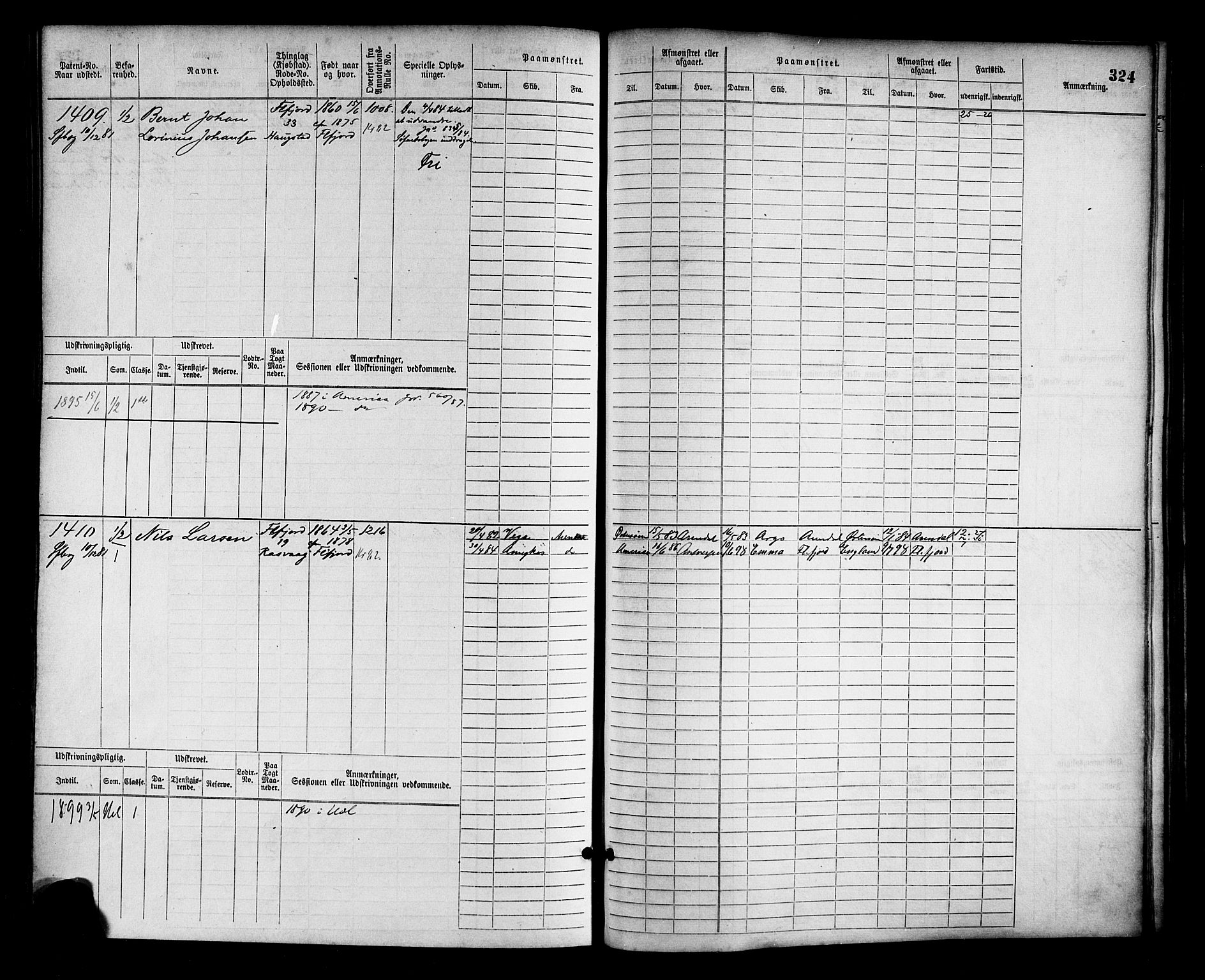 Flekkefjord mønstringskrets, SAK/2031-0018/F/Fb/L0002: Hovedrulle nr 765-1514, N-5, 1868-1900, p. 329