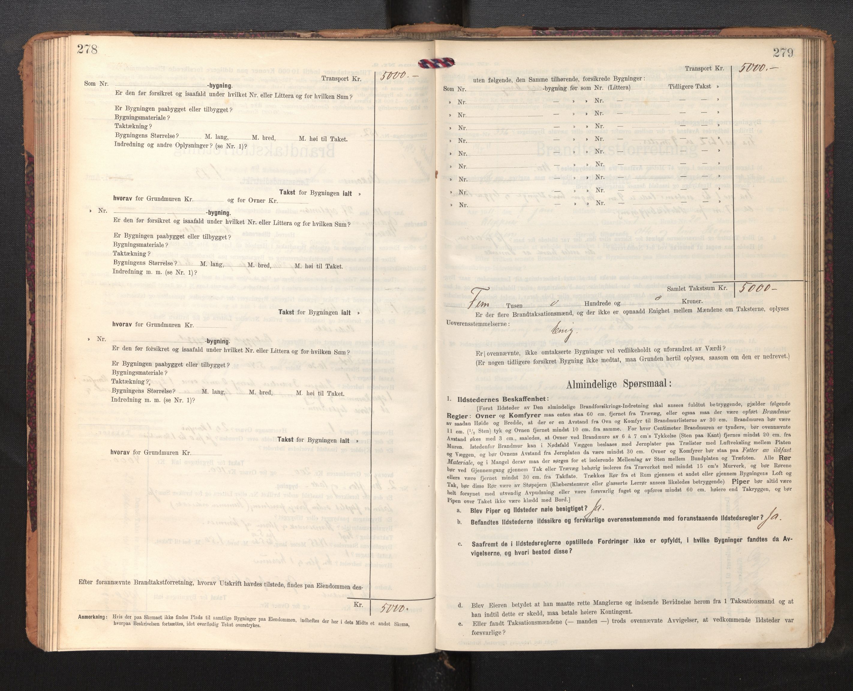 Lensmannen i Askøy, AV/SAB-A-31001/0012/L0007: Branntakstprotokoll, skjematakst, 1910-1919, p. 278-279