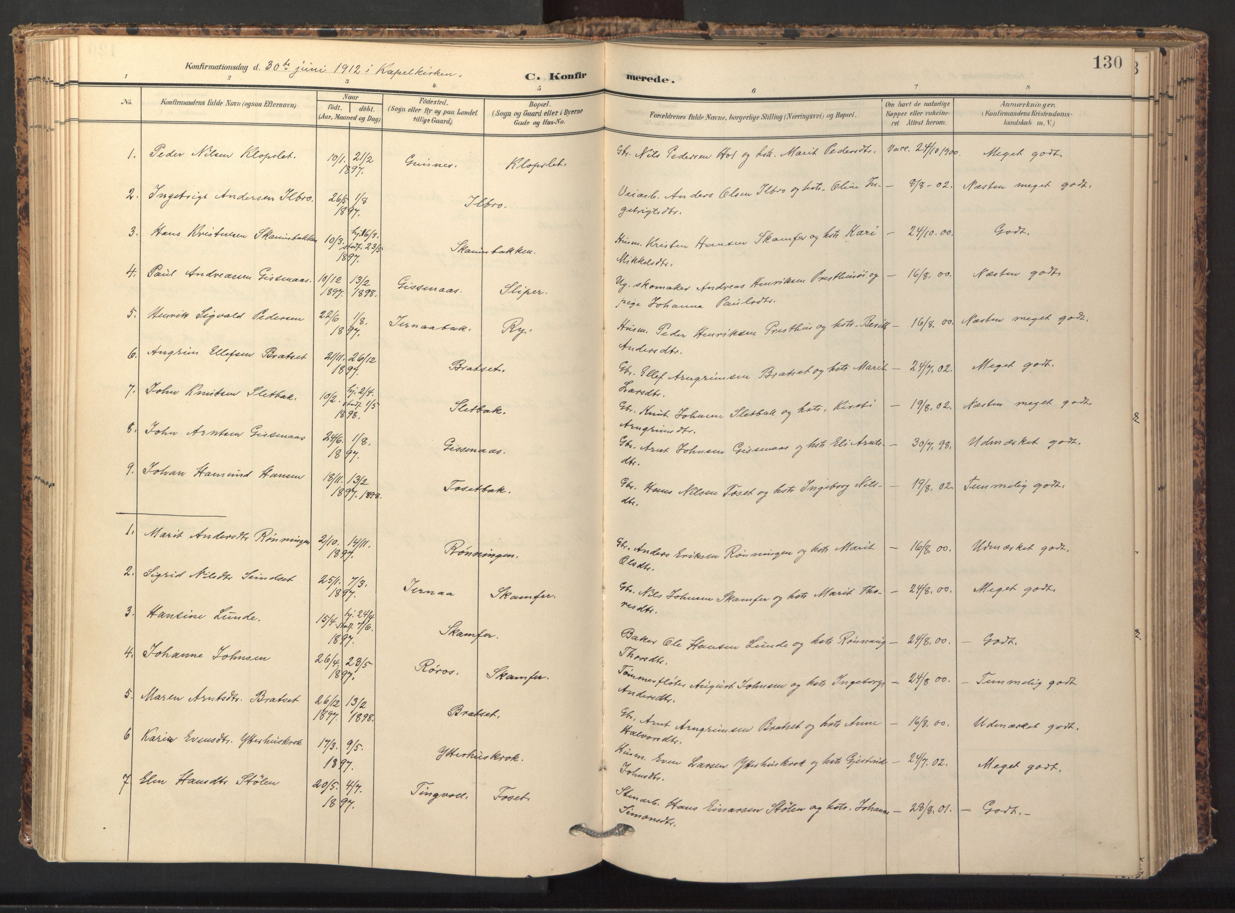 Ministerialprotokoller, klokkerbøker og fødselsregistre - Sør-Trøndelag, SAT/A-1456/674/L0873: Parish register (official) no. 674A05, 1908-1923, p. 130