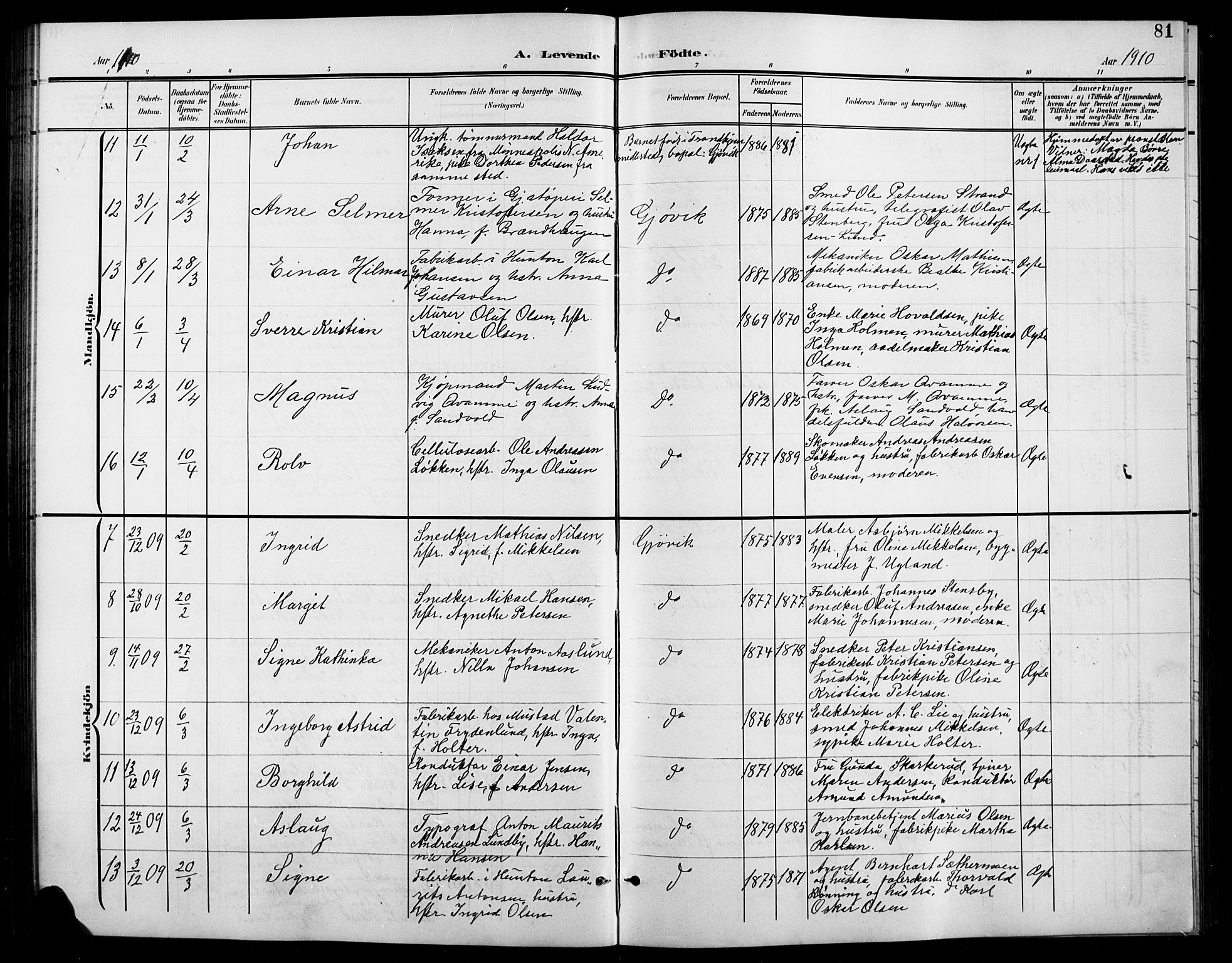 Vardal prestekontor, AV/SAH-PREST-100/H/Ha/Hab/L0012: Parish register (copy) no. 12, 1902-1911, p. 81