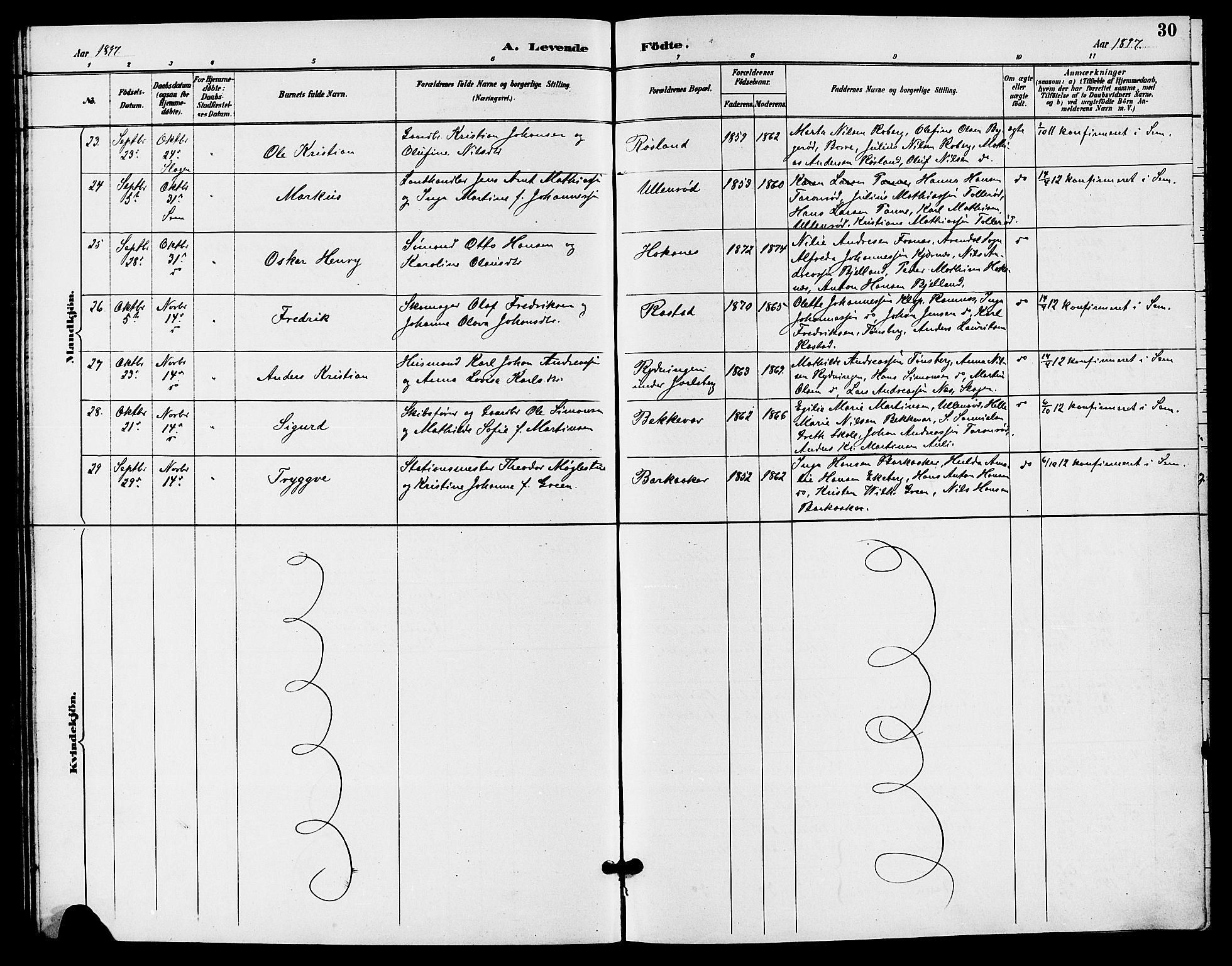 Sem kirkebøker, SAKO/A-5/G/Ga/L0006: Parish register (copy) no. I 6, 1890-1908, p. 30