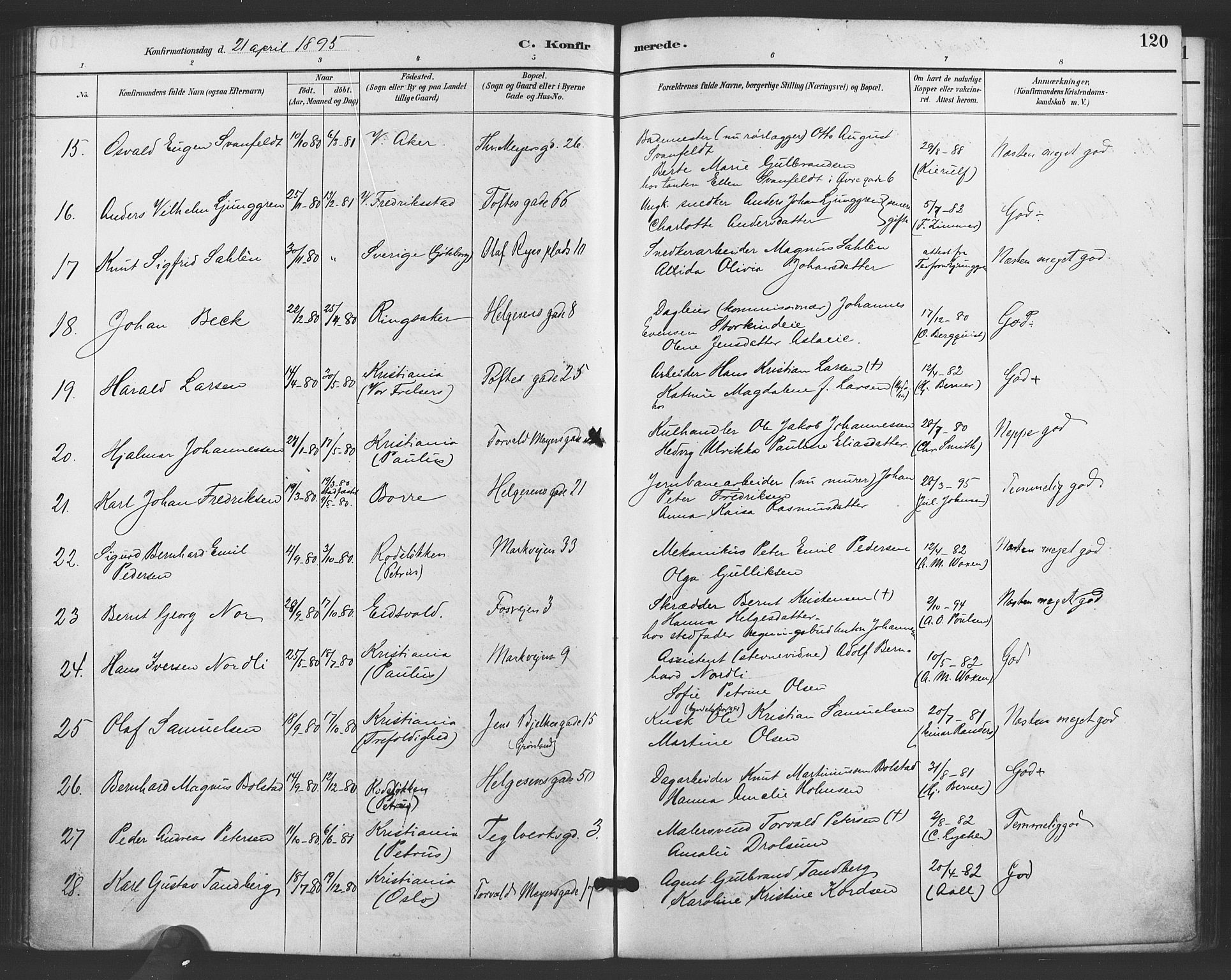 Paulus prestekontor Kirkebøker, AV/SAO-A-10871/F/Fa/L0006: Parish register (official) no. 6, 1889-1896, p. 120