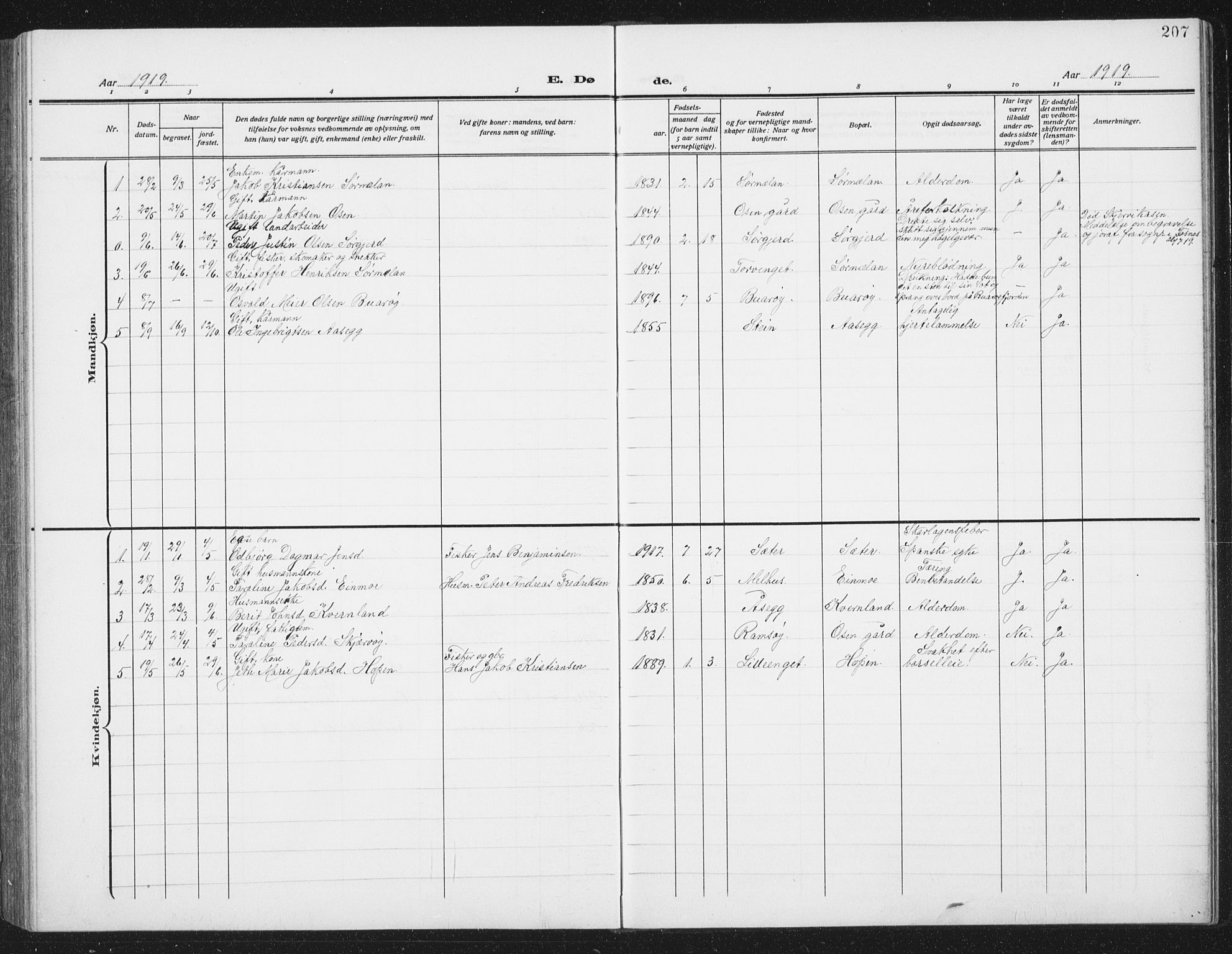 Ministerialprotokoller, klokkerbøker og fødselsregistre - Sør-Trøndelag, SAT/A-1456/658/L0727: Parish register (copy) no. 658C03, 1909-1935, p. 207