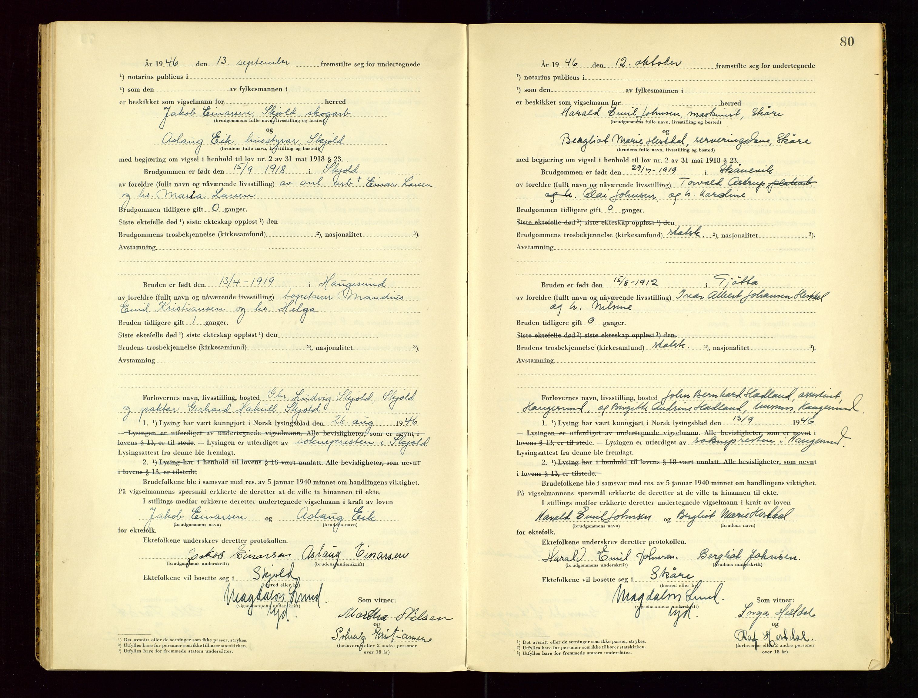 Karmsund sorenskriveri, AV/SAST-A-100311/01/III/IIICBA/L0004: VIGSELSBOK, 1944-1948, p. 80