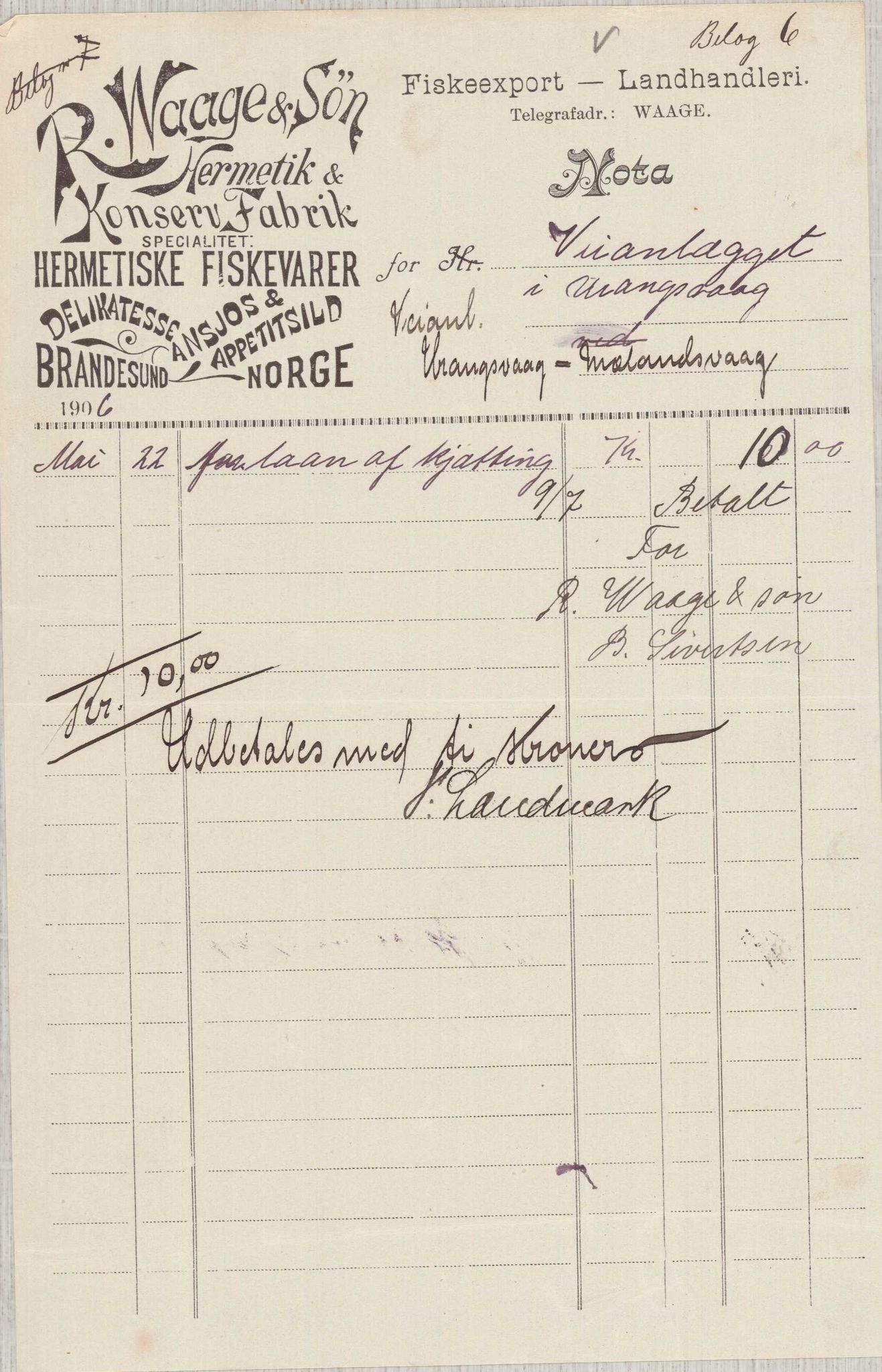 Finnaas kommune. Formannskapet, IKAH/1218a-021/E/Ea/L0002/0004: Rekneskap for veganlegg / Rekneskap for veganlegget Urangsvåg - Mælandsvåg, 1906, p. 22