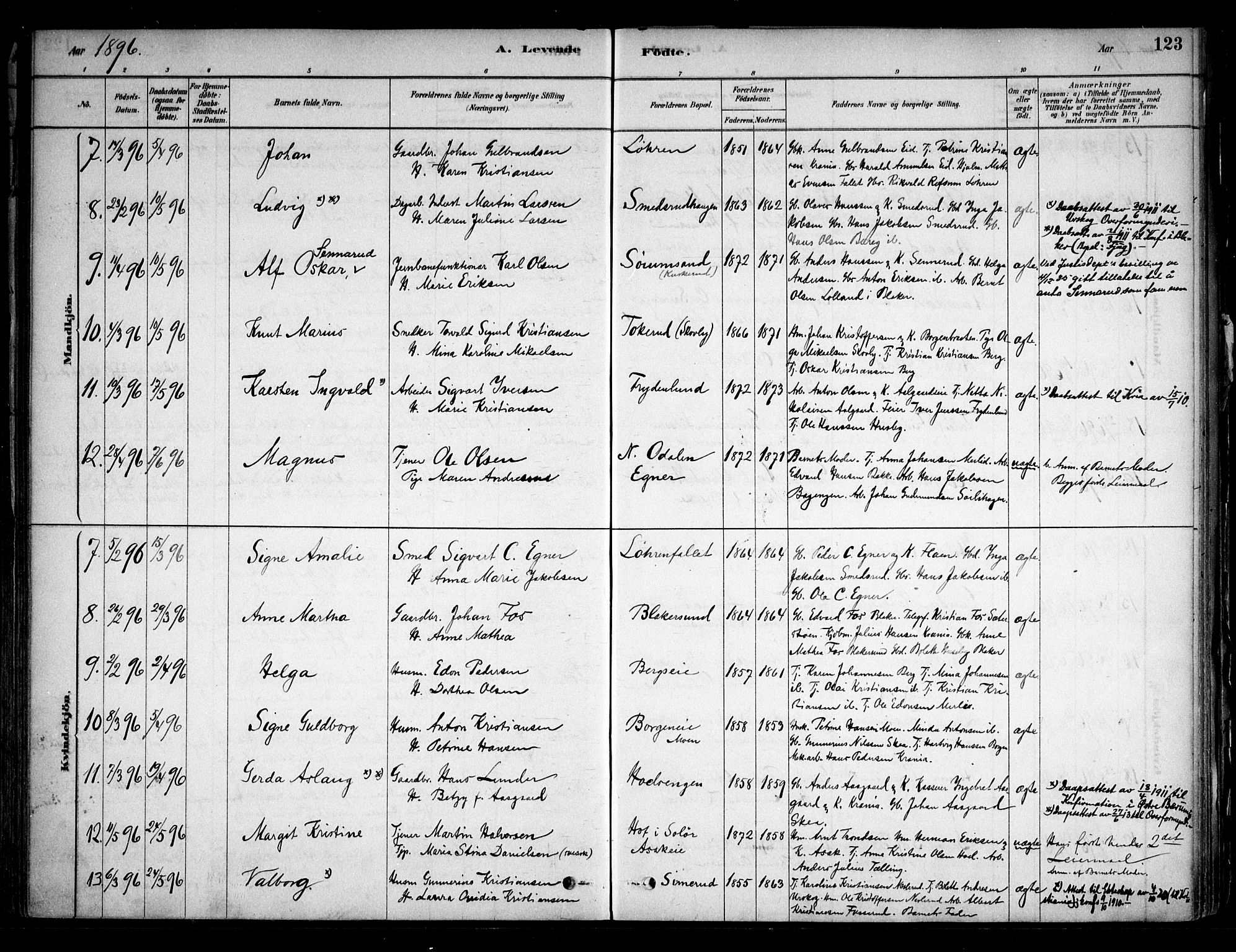 Sørum prestekontor Kirkebøker, AV/SAO-A-10303/F/Fa/L0007: Parish register (official) no. I 7, 1878-1914, p. 123