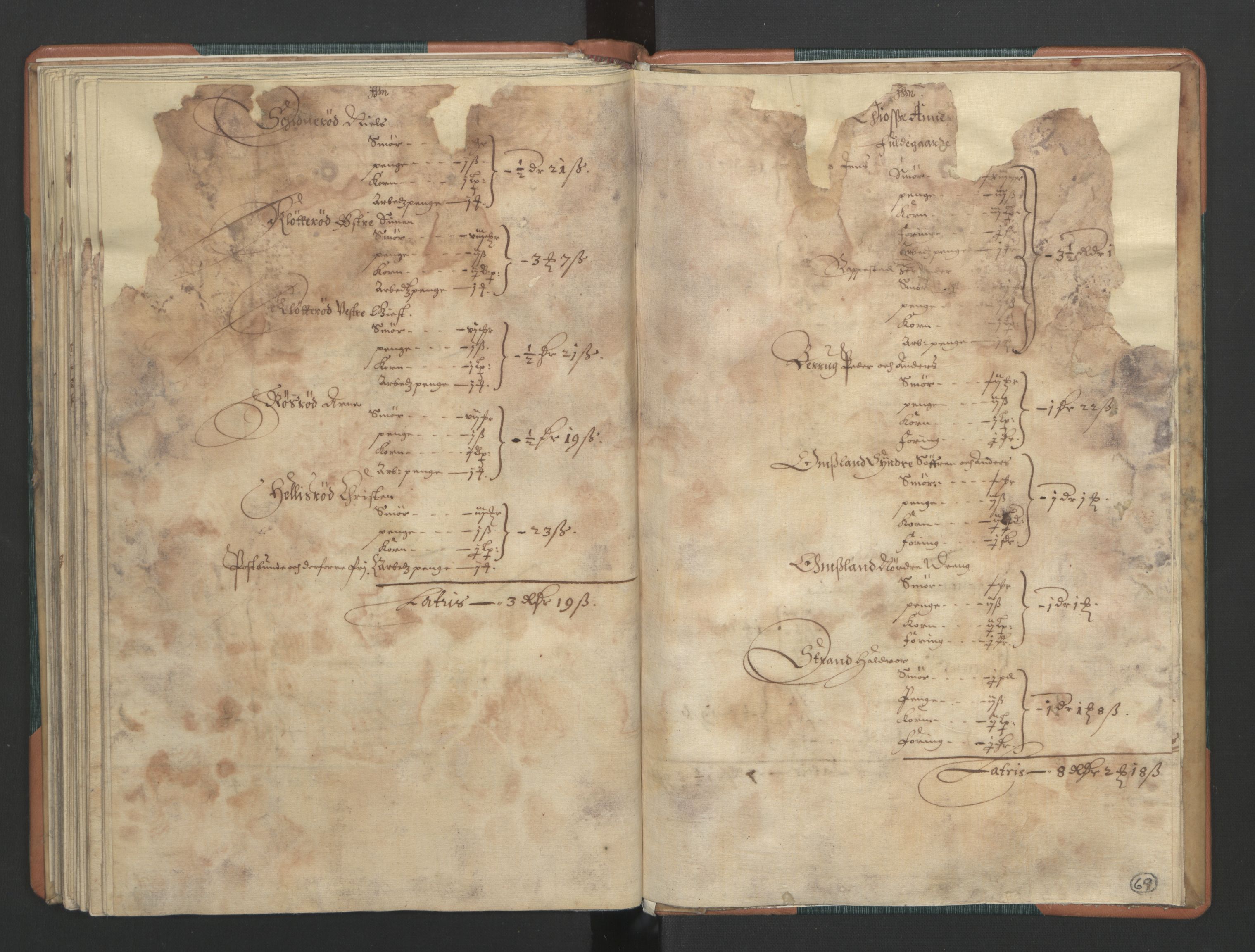 Rentekammeret inntil 1814, Realistisk ordnet avdeling, AV/RA-EA-4070/L/L0015/0002: Tønsberg lagdømme. Brunla len: / Brunla len. Kronens jordebok, 1661, p. 68b-69a