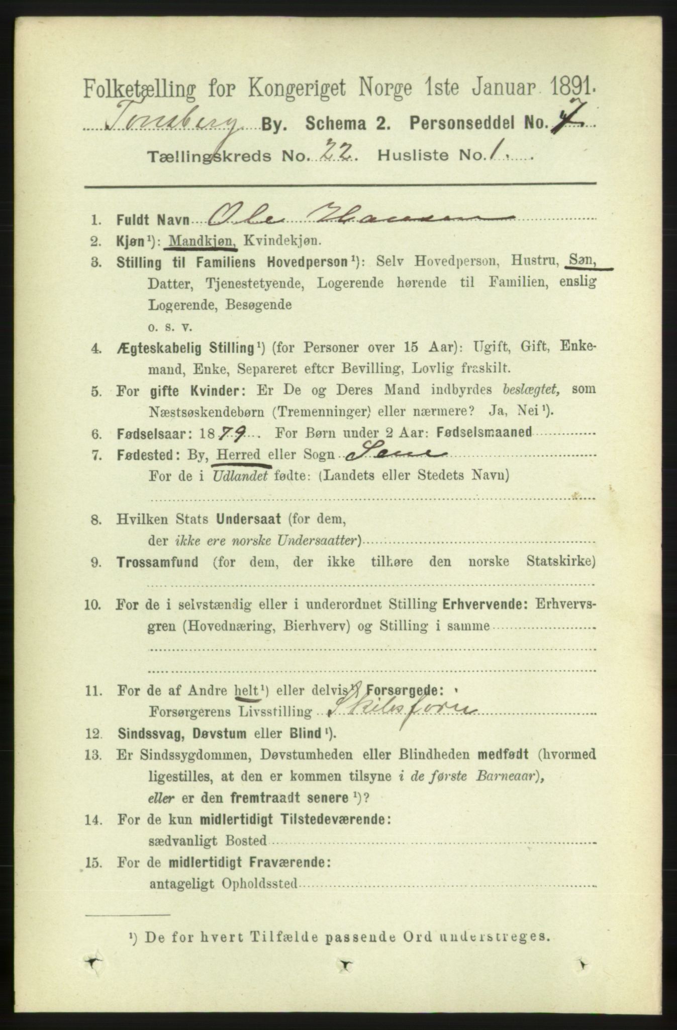 RA, 1891 census for 0705 Tønsberg, 1891, p. 5772