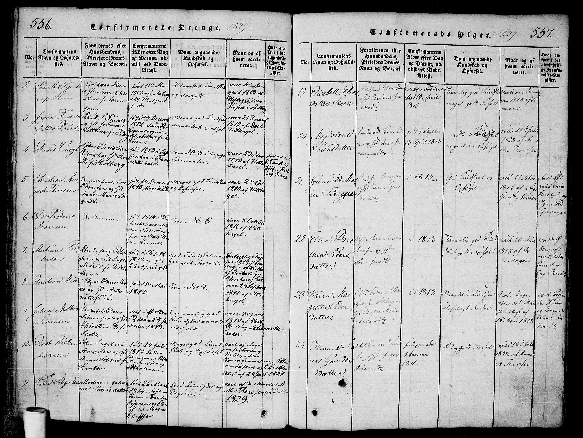 Halden prestekontor Kirkebøker, AV/SAO-A-10909/F/Fa/L0003: Parish register (official) no. I 3, 1815-1834, p. 556-557