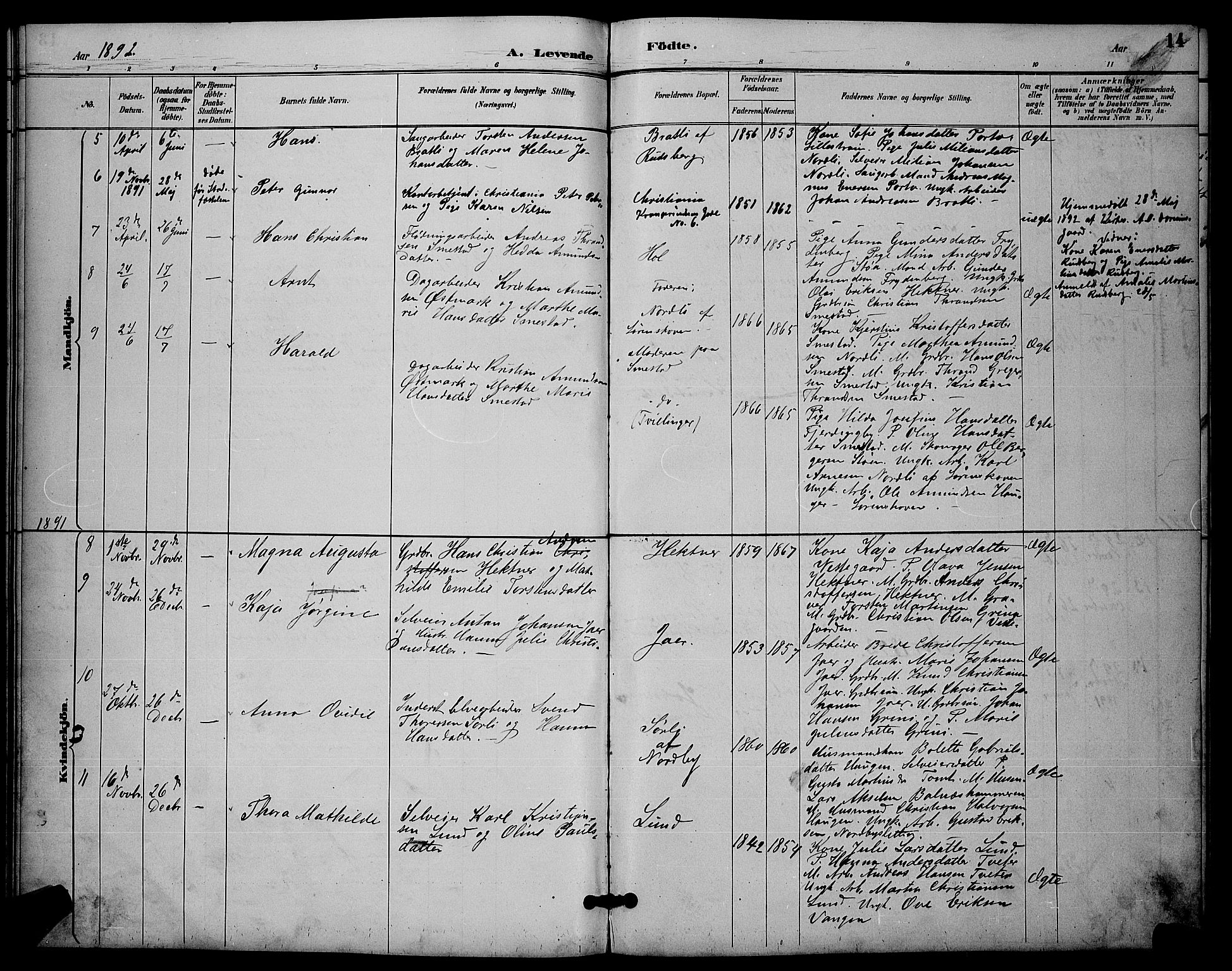Fet prestekontor Kirkebøker, SAO/A-10370a/G/Gb/L0003: Parish register (copy) no. II 3, 1888-1894, p. 14
