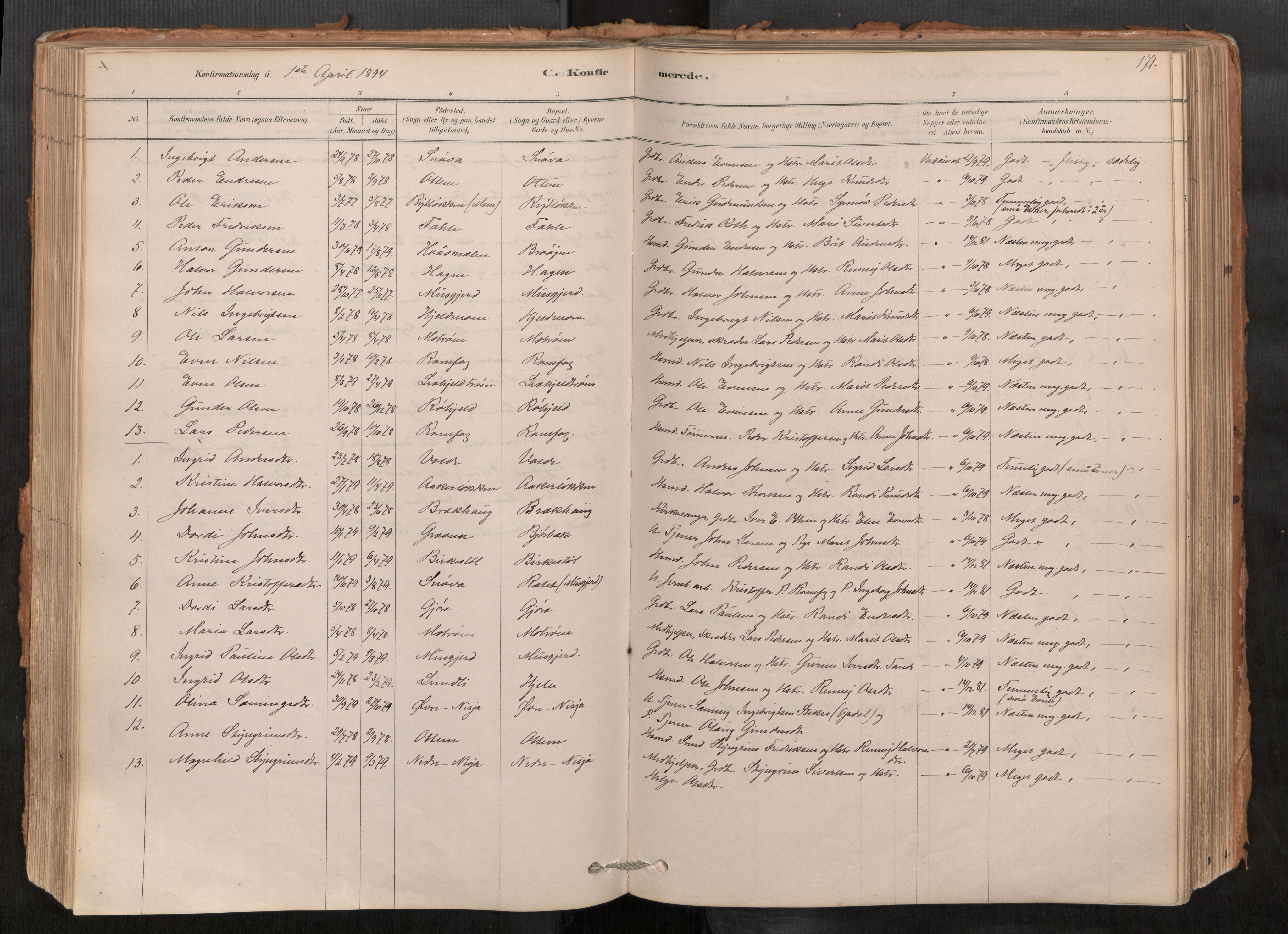 Sunndal sokneprestkontor, AV/SAT-A-1085/1/I/I1/I1a/L0001: Parish register (official) no. 1, 1877-1914, p. 171