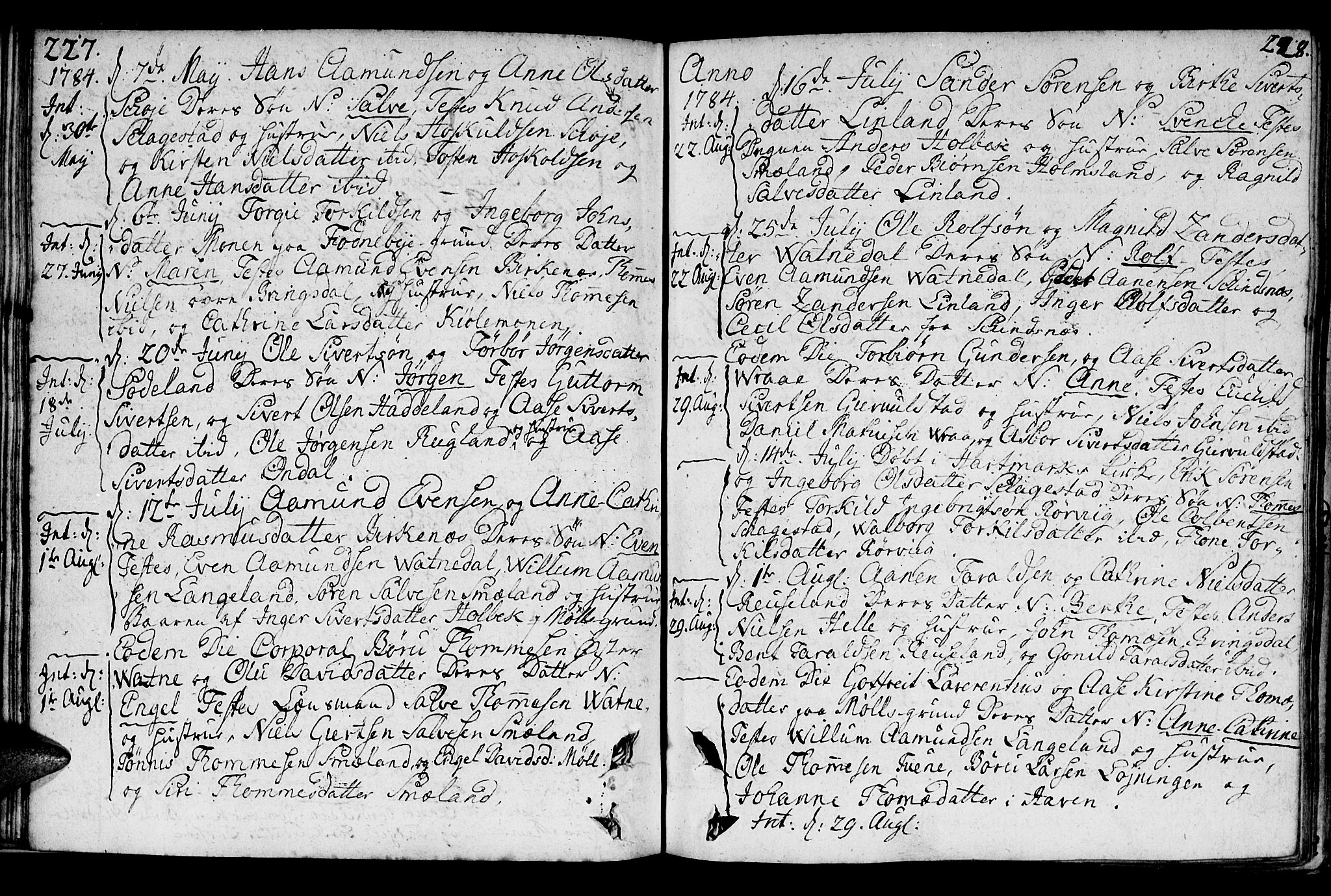 Holum sokneprestkontor, AV/SAK-1111-0022/F/Fa/Faa/L0003: Parish register (official) no. A 3, 1780-1821, p. 227-228