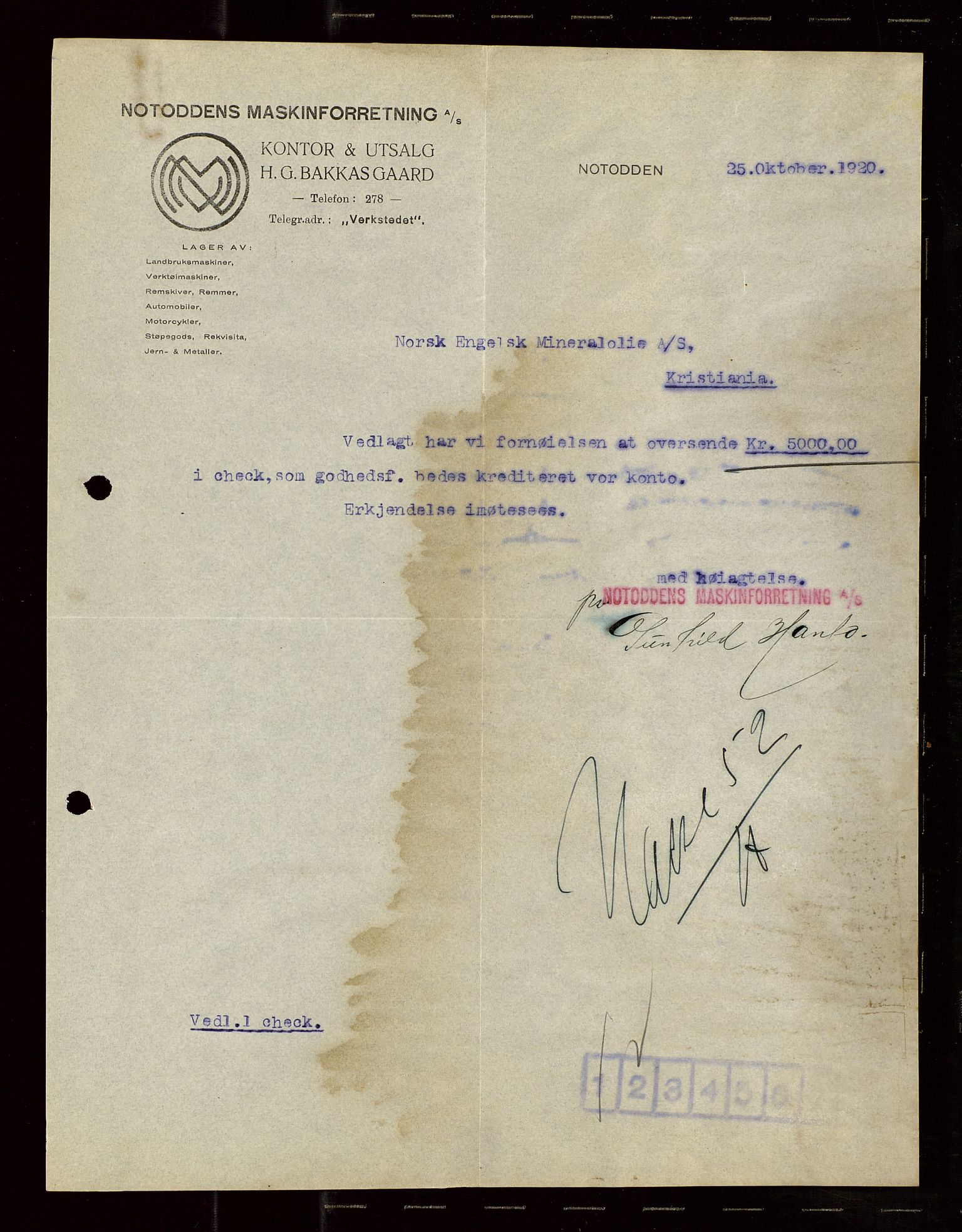 Pa 1521 - A/S Norske Shell, AV/SAST-A-101915/E/Ea/Eaa/L0009: Sjefskorrespondanse, 1920, p. 251