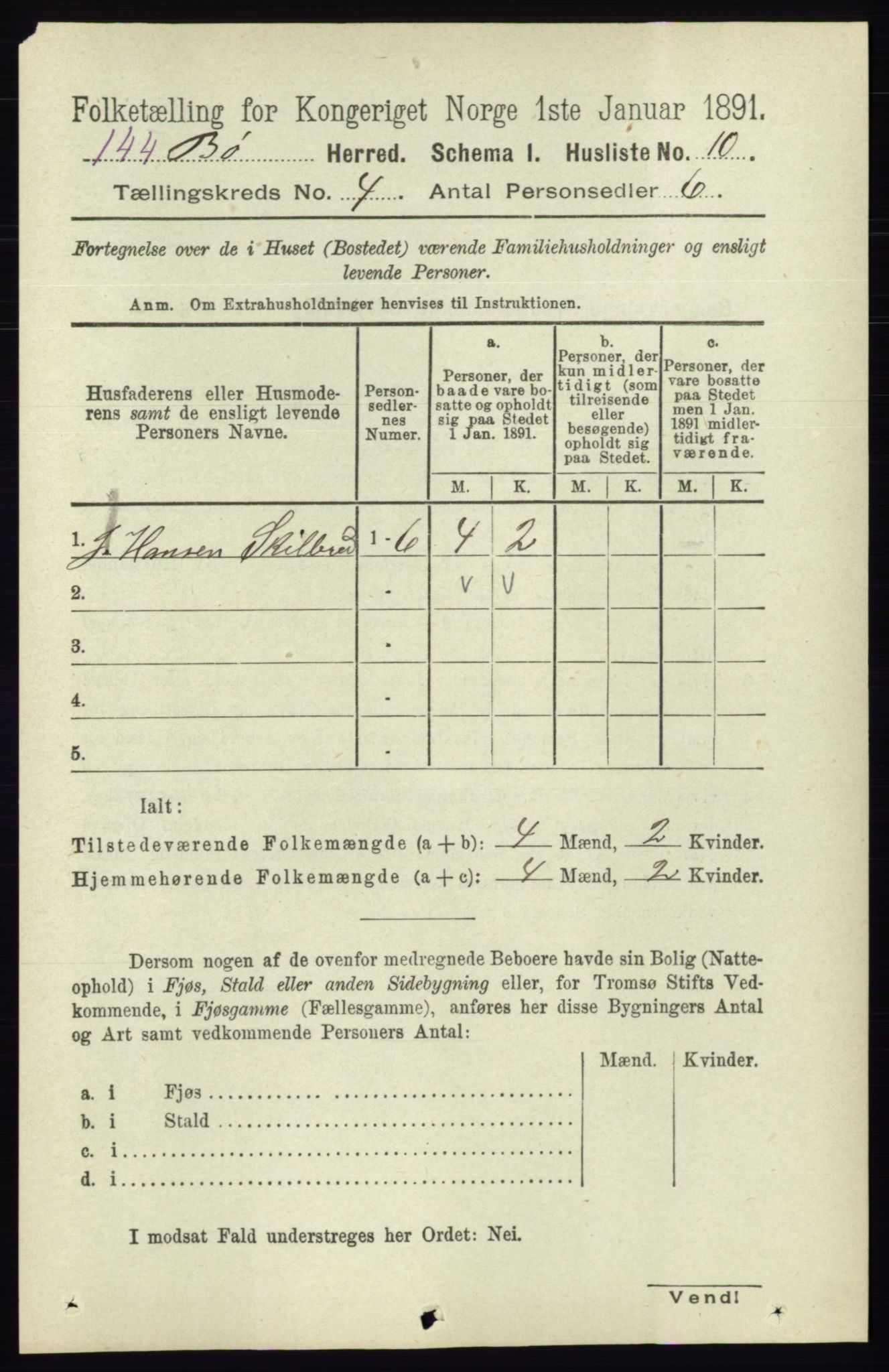 RA, 1891 census for 0821 Bø, 1891, p. 1210